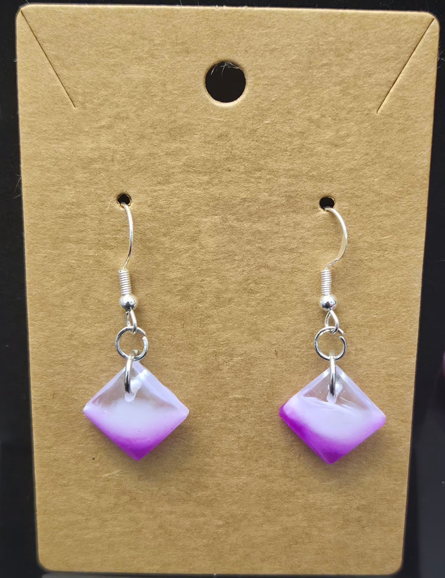 LILAC & LAVENDER Handmade Diamond-Shaped Resin Earrings