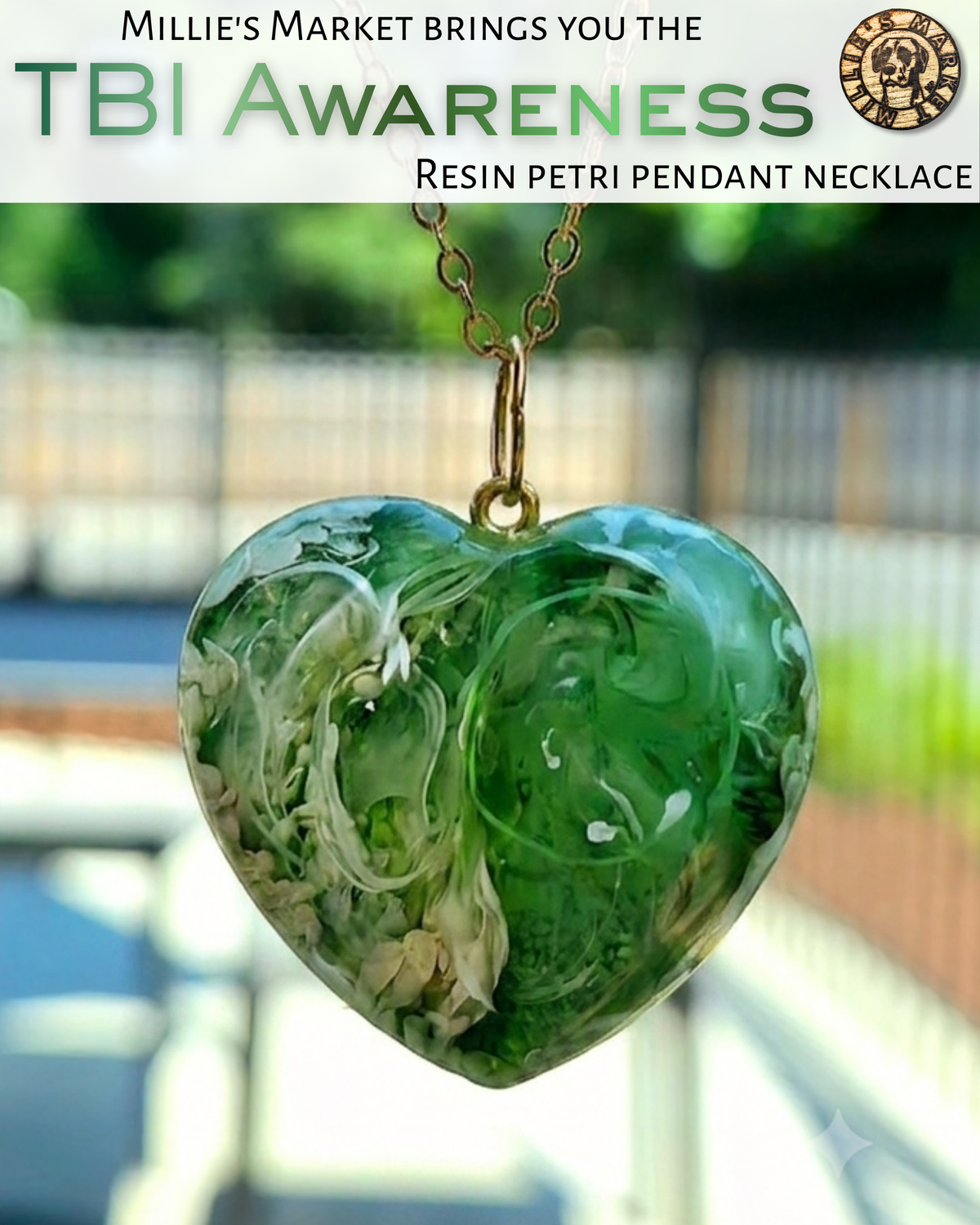 TBI AWARENESS Handmade Resin Petri Pendant Necklace