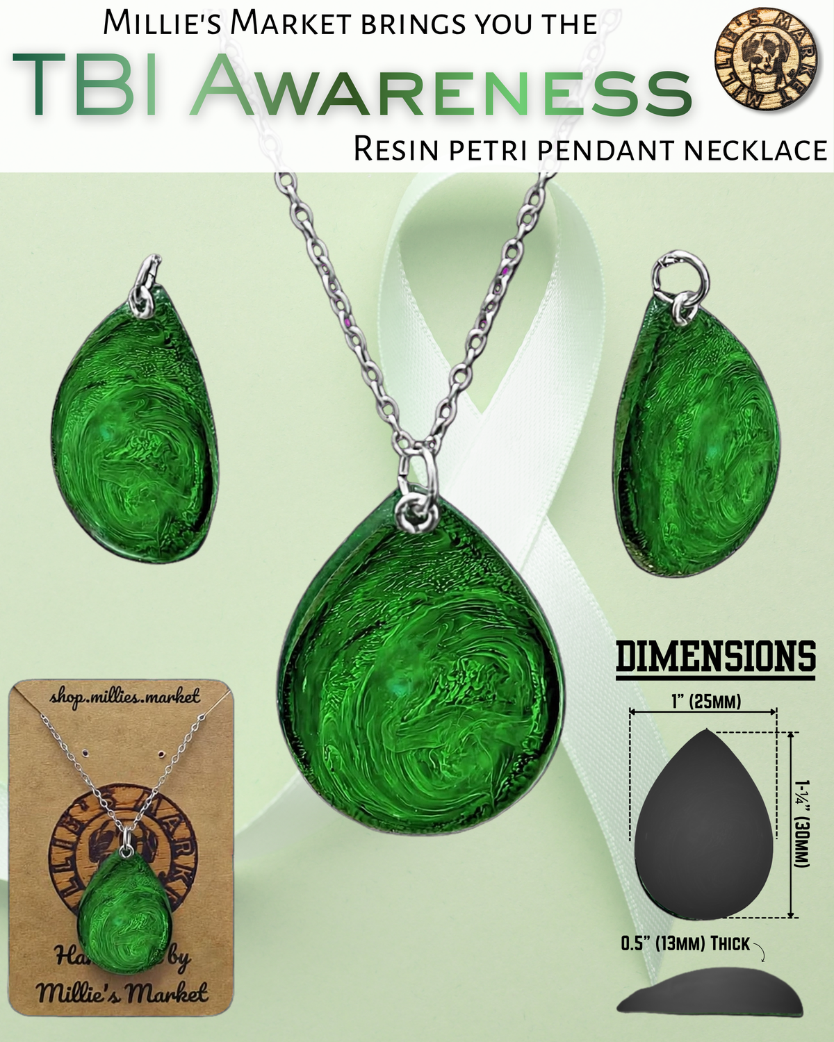 TBI AWARENESS Handmade Resin Petri Pendant Necklace
