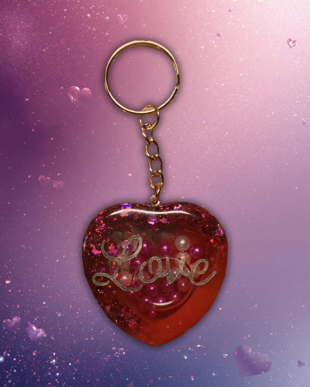 Resin Heart Shaker Keychain
