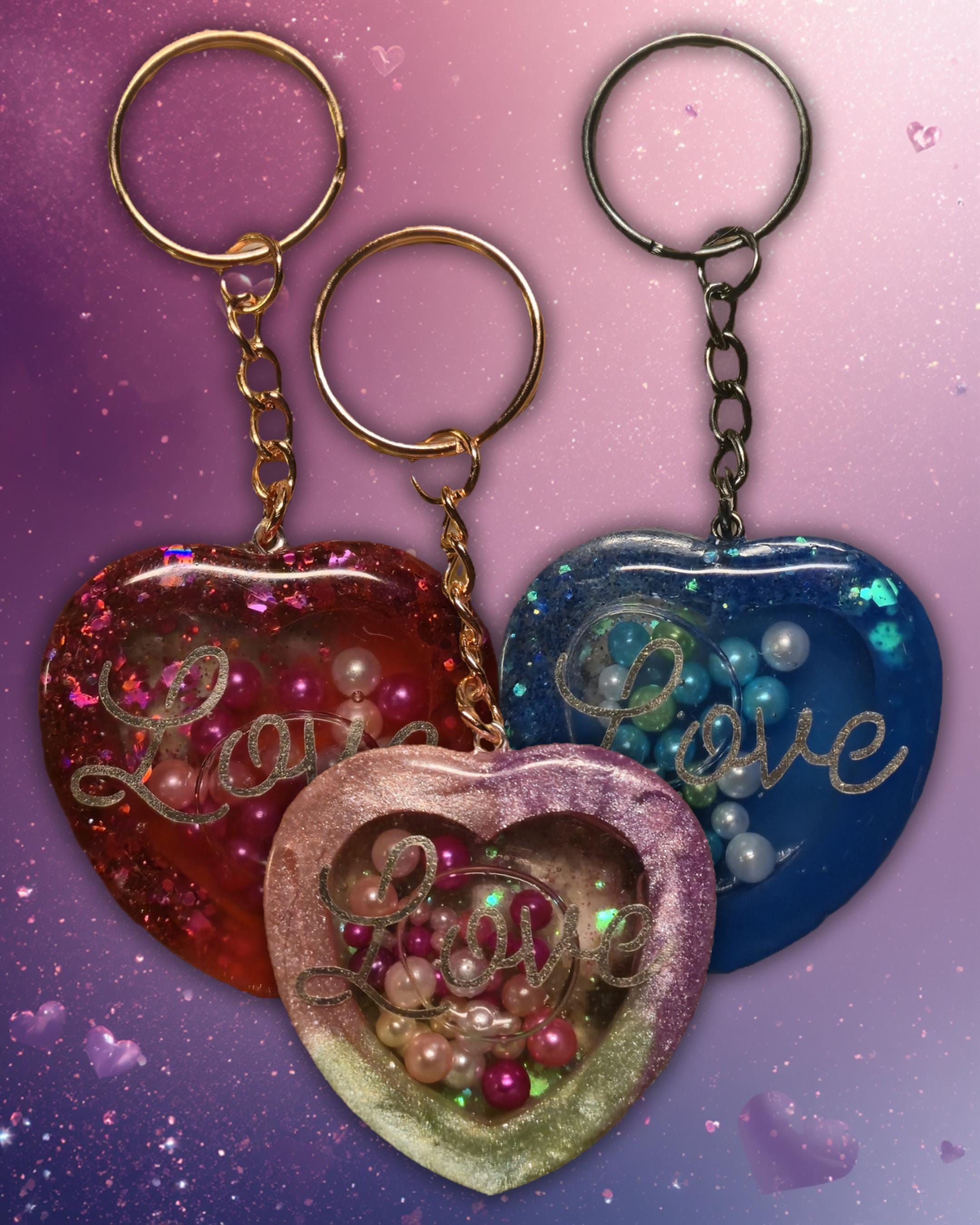 Resin Heart Shaker Keychain