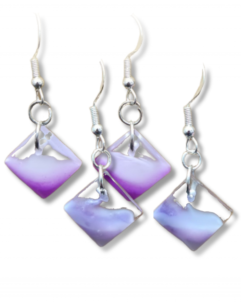 LILAC & LAVENDER Handmade Diamond-Shaped Resin Earrings
