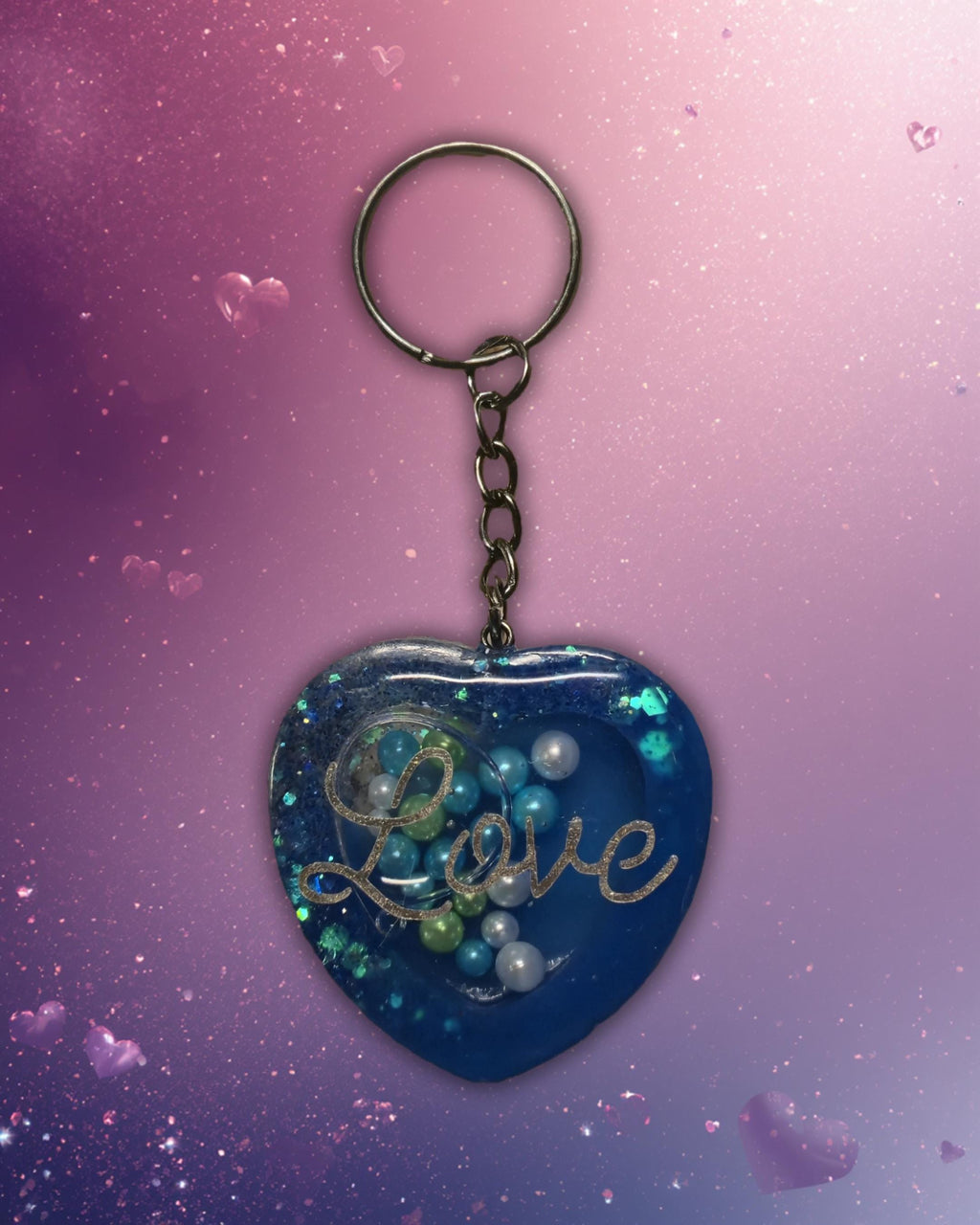 Resin Heart Shaker Keychain