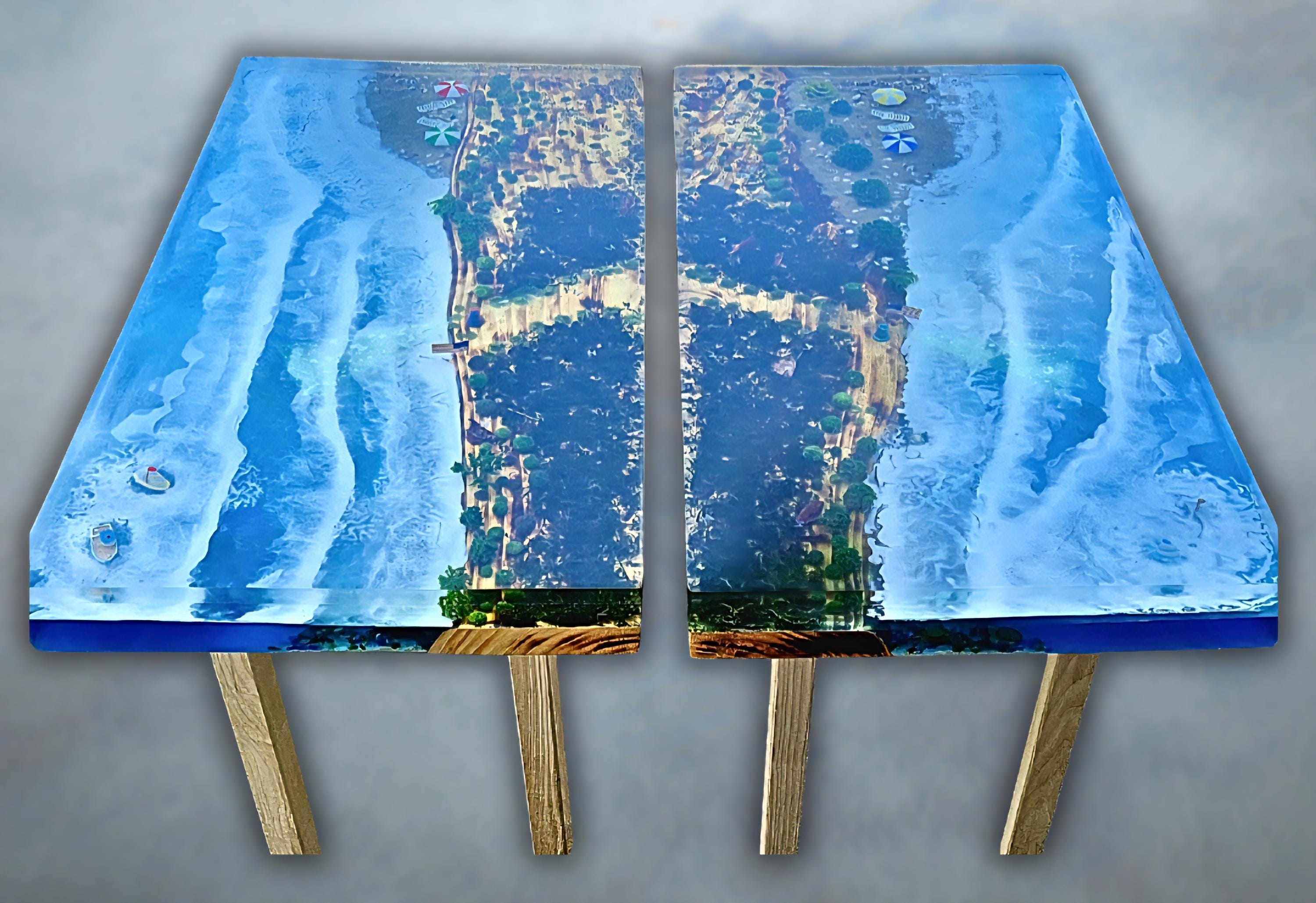 Enchanting Underwater World Resin River Table | Marine Life Diorama, Beach Scenery | Customized to Your Design | Desk, Tabletop, Surface