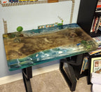 Enchanting Underwater World Resin River Table | Marine Life Diorama, Beach Scenery | Customized to Your Design | Desk, Tabletop, Surface