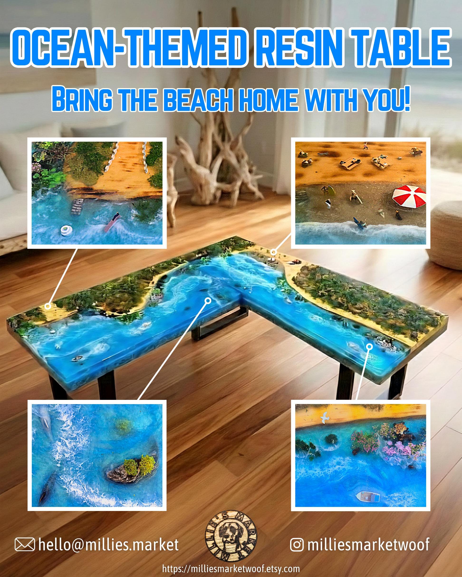 Enchanting Underwater World Resin River Table | Marine Life Diorama, Beach Scenery | Customized to Your Design | Desk, Tabletop, Surface
