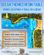 Enchanting Underwater World Resin River Table | Marine Life Diorama, Beach Scenery | Customized to Your Design | Desk, Tabletop, Surface