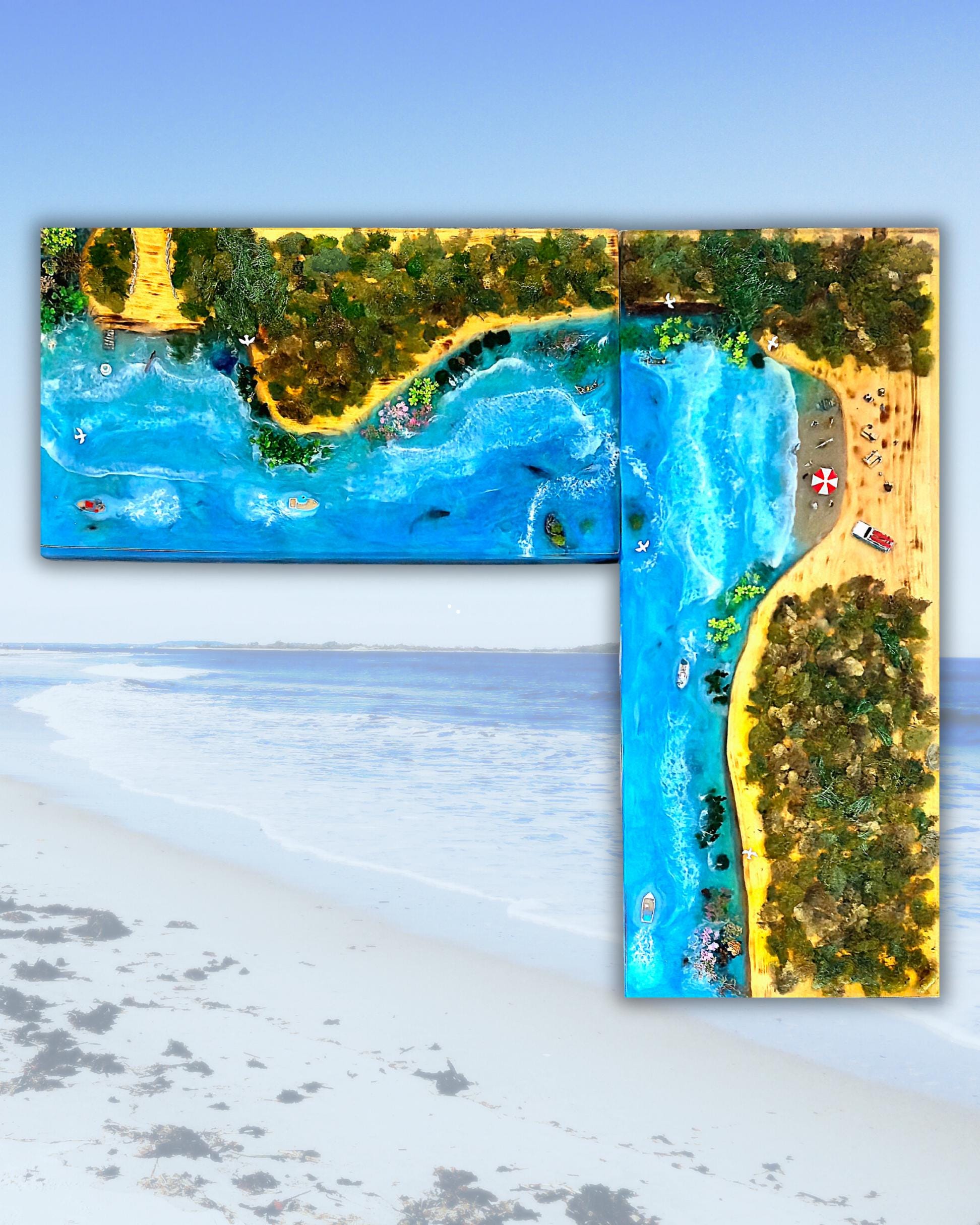 Enchanting Underwater World Resin River Table | Marine Life Diorama, Beach Scenery | Customized to Your Design | Desk, Tabletop, Surface