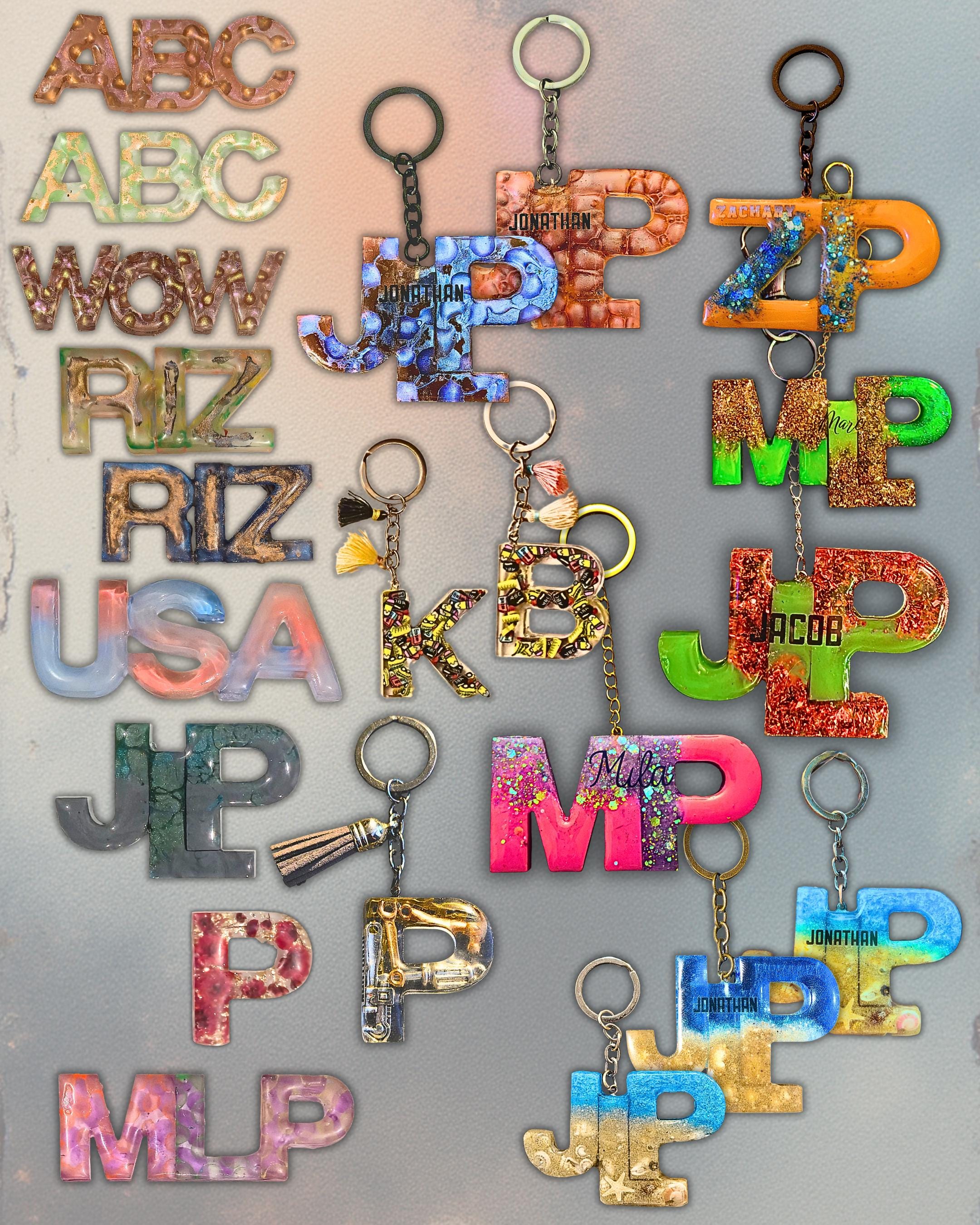 Handmade Personalized Resin Initial Keychain, Themed Letter(s), Shakers Available