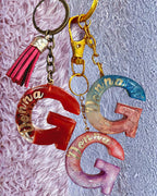 Handmade Personalized Resin Initial Keychain, Themed Letter(s), Shakers Available