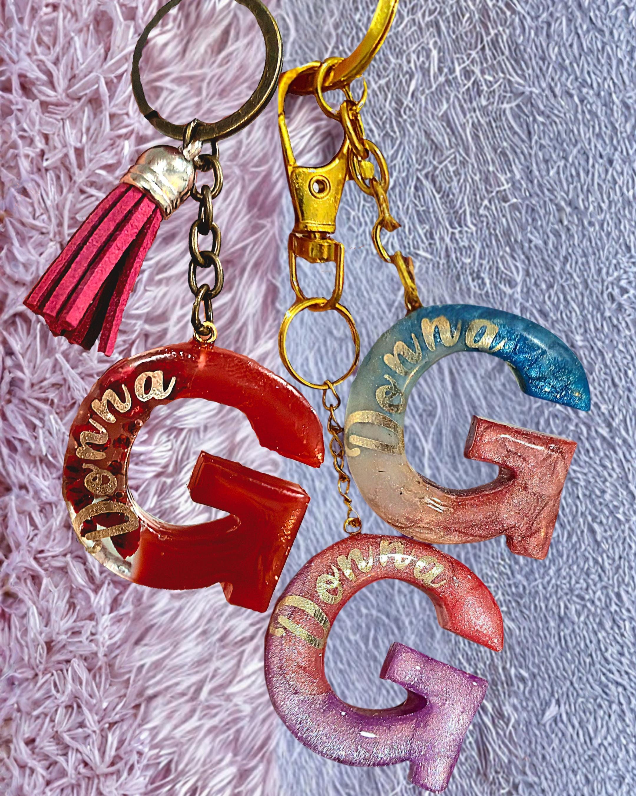 Handmade Personalized Resin Initial Keychain, Themed Letter(s), Shakers Available