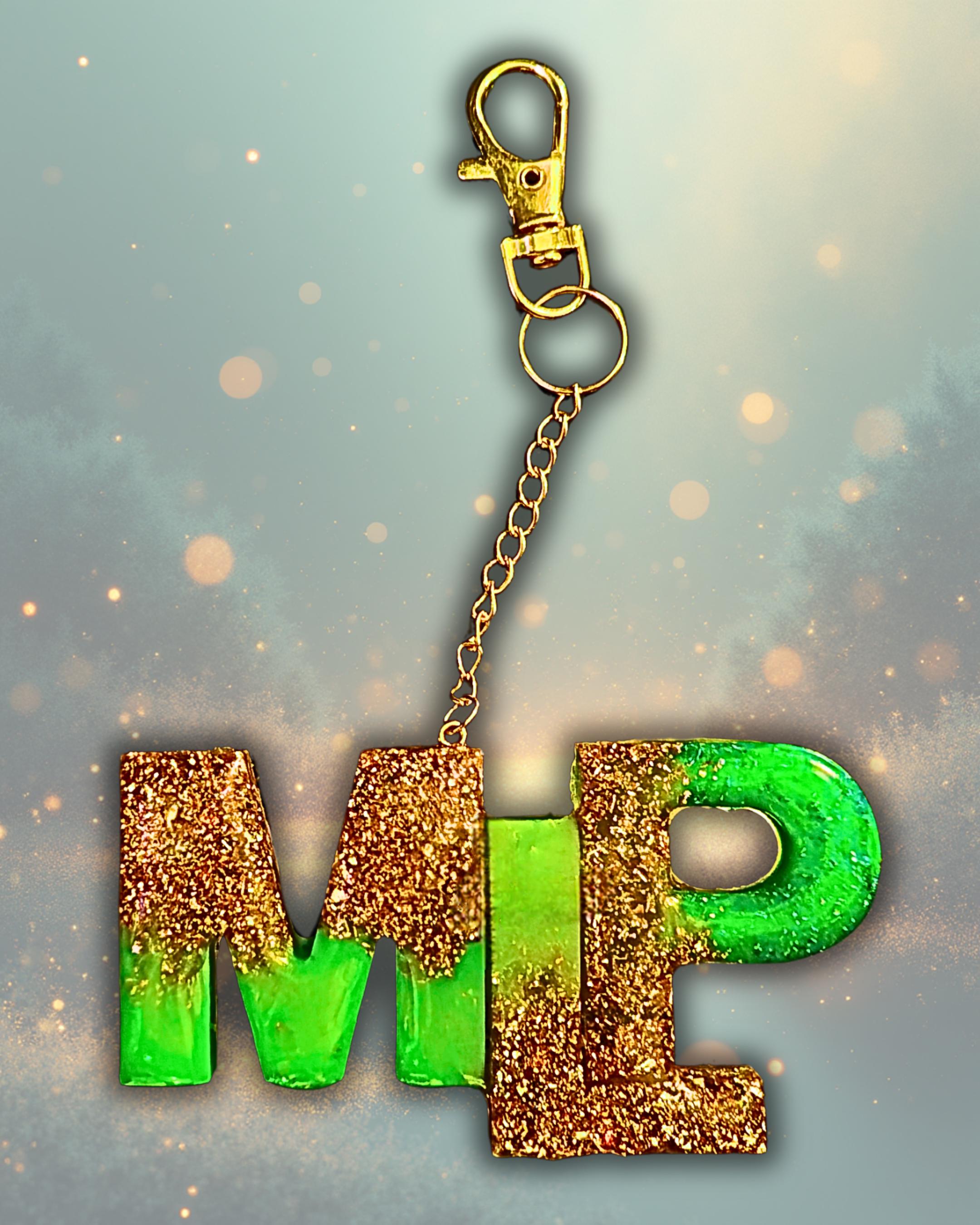 Handmade Personalized Resin Initial Keychain, Themed Letter(s), Shakers Available
