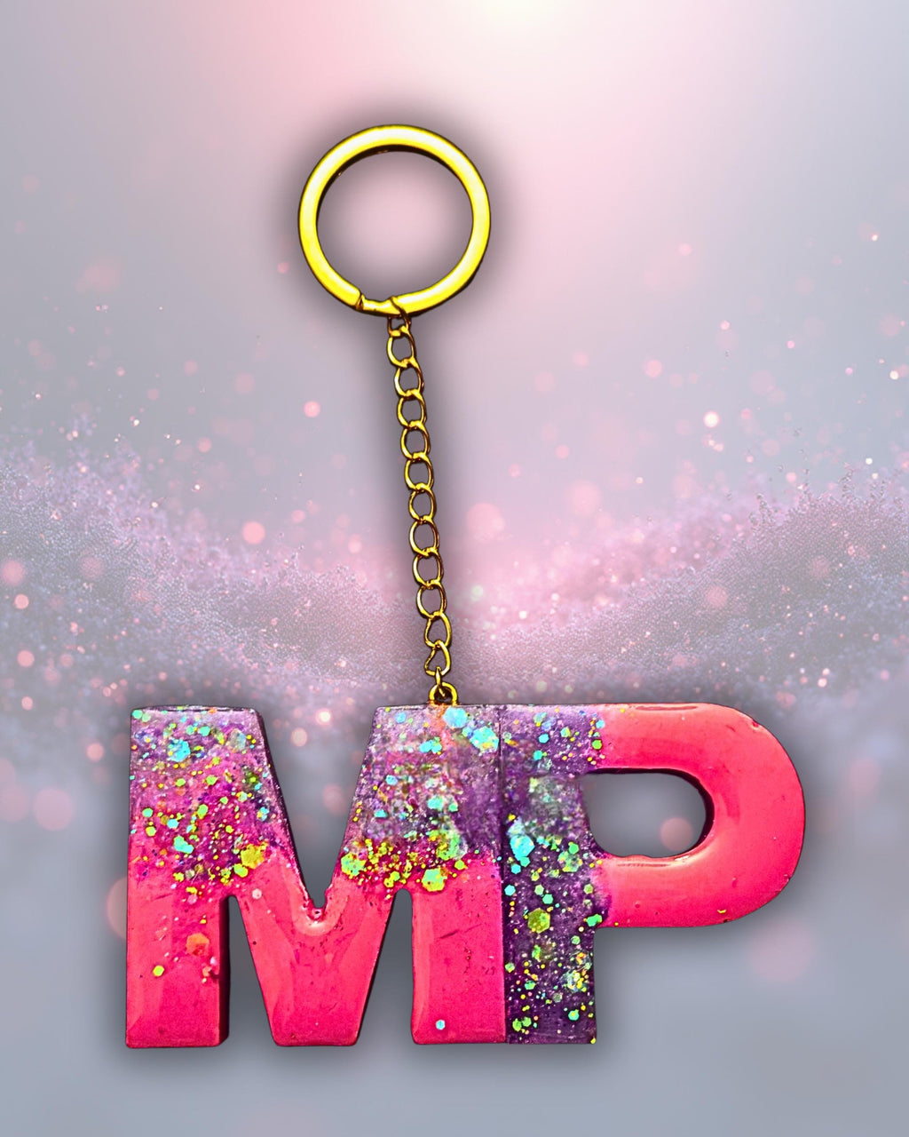 Handmade Personalized Resin Initial Keychain, Themed Letter(s), Shakers Available