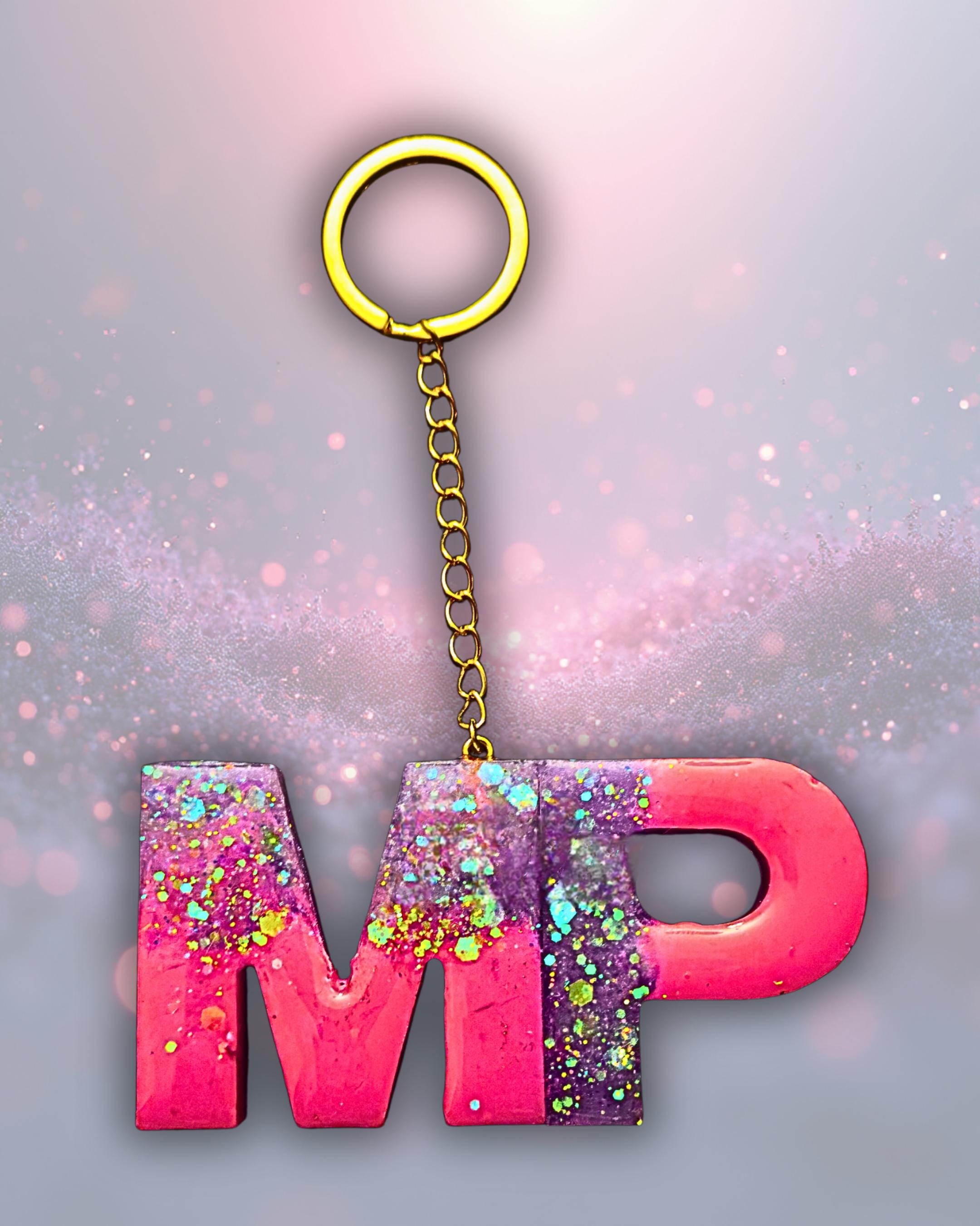Handmade Personalized Resin Initial Keychain, Themed Letter(s), Shakers Available