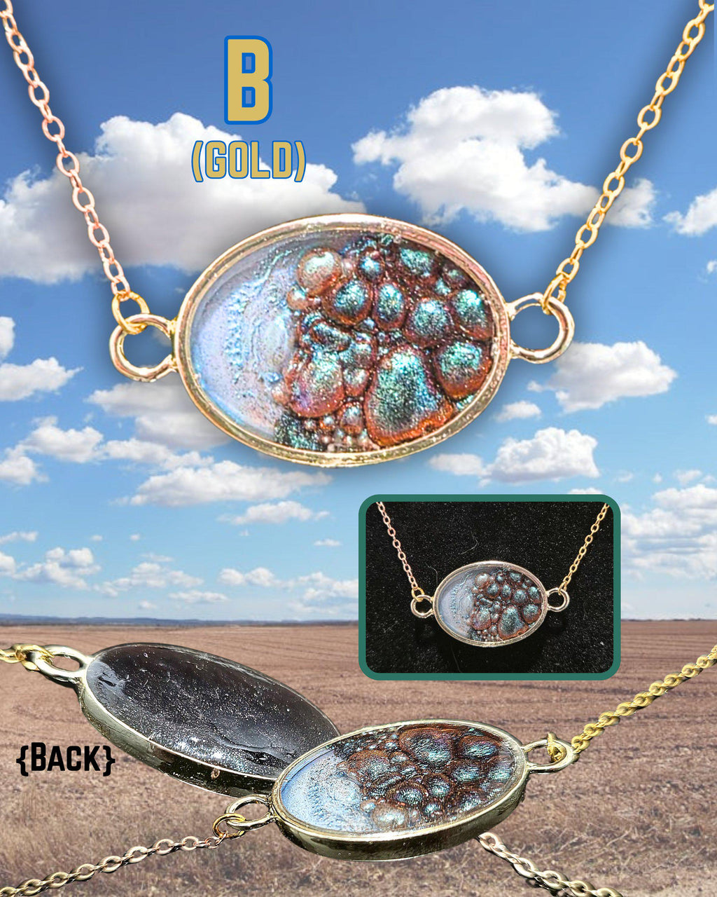 Earth & Sky" Handmade Resin Pendant Necklace | Iridescent Bubbles