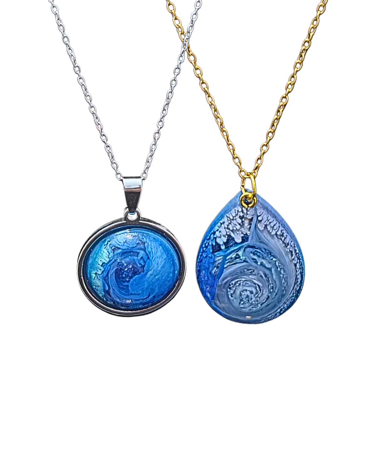 ELECTRIC BLUE Handmade Resin Petri Pendant Necklace