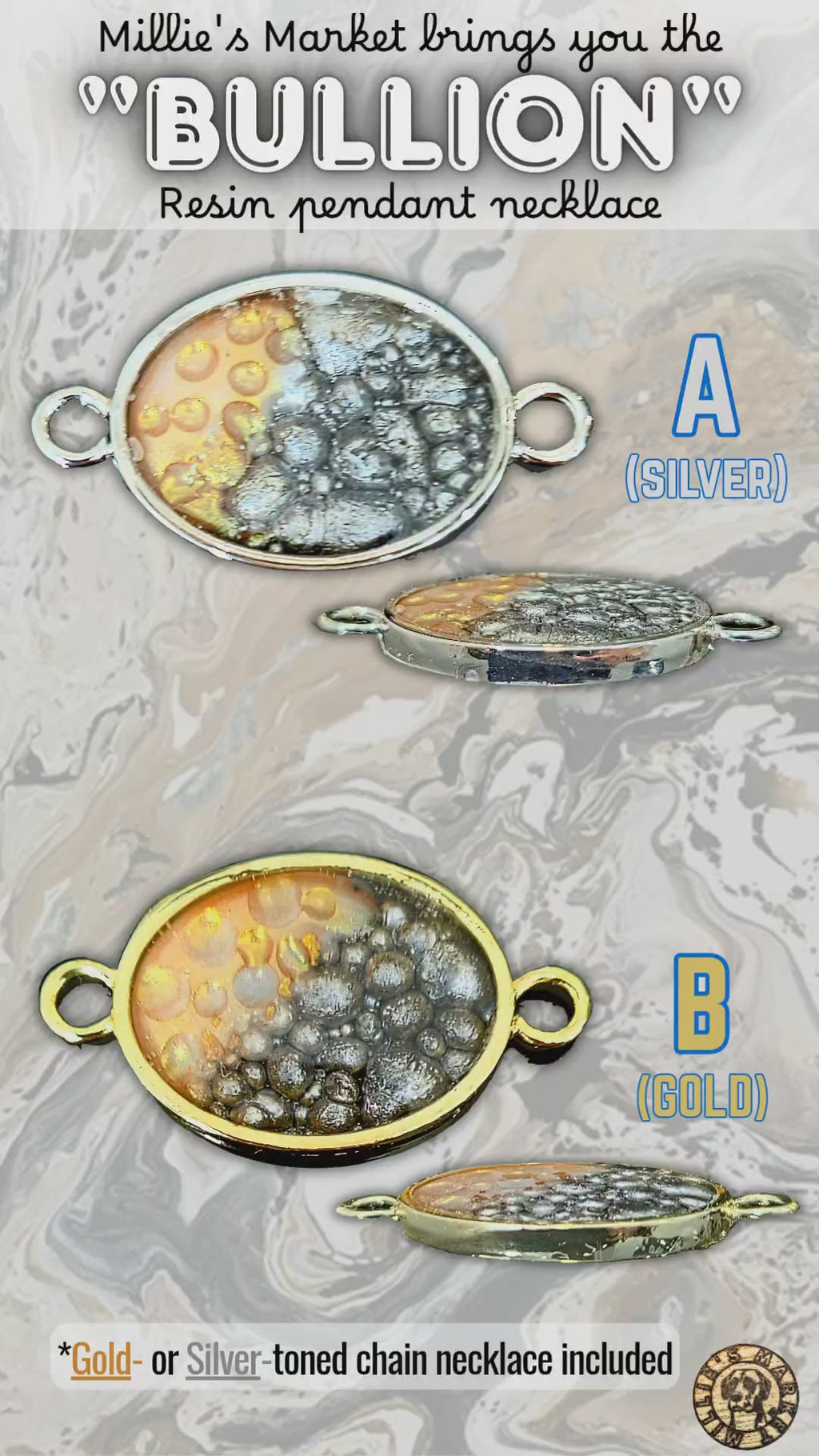 BULLION Handmade Resin Pendant Necklace | Iridescent Bubbles