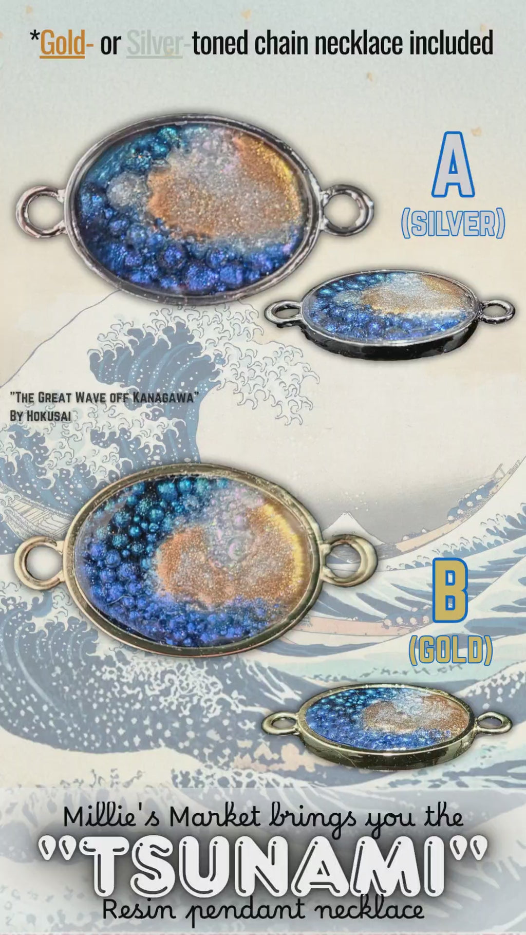 TSUNAMI Handmade Resin Pendant Necklace | Iridescent Bubbles