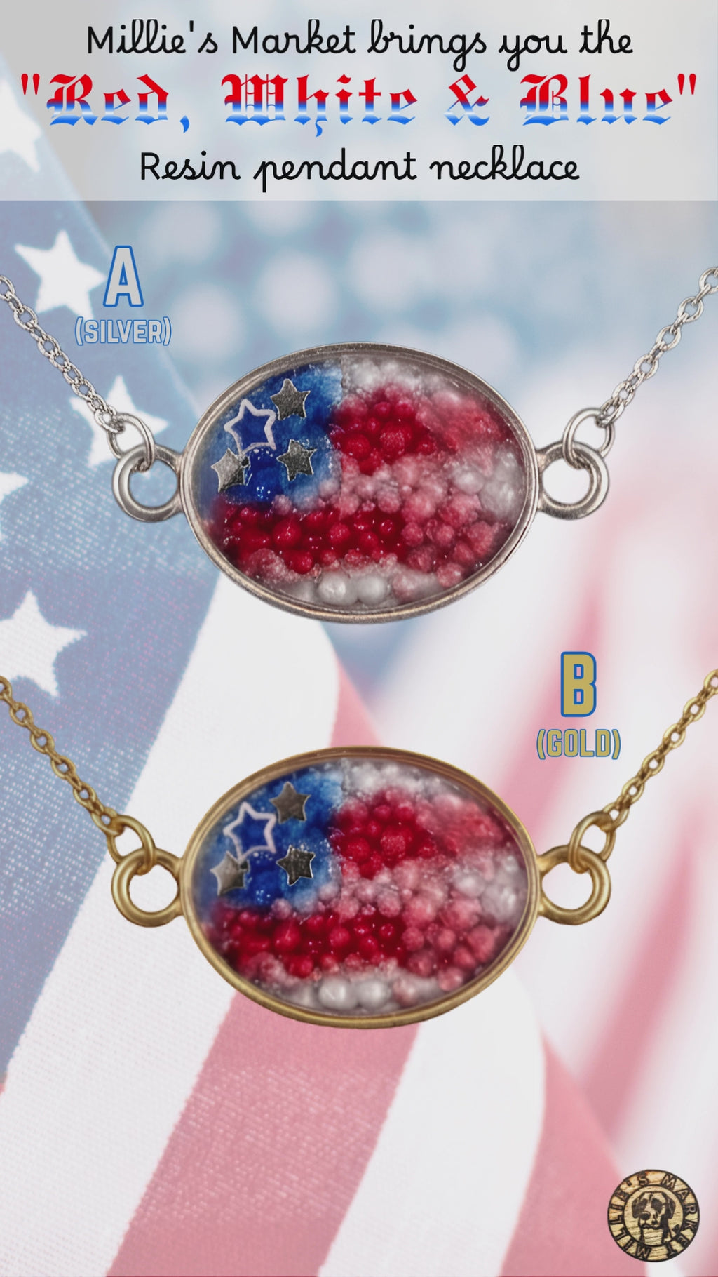 RWB Handmade Resin Pendant Necklace | Iridescent Bubbles