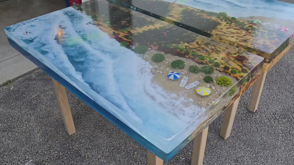 Enchanting Underwater World Resin River Table | Marine Life Diorama, Beach Scenery