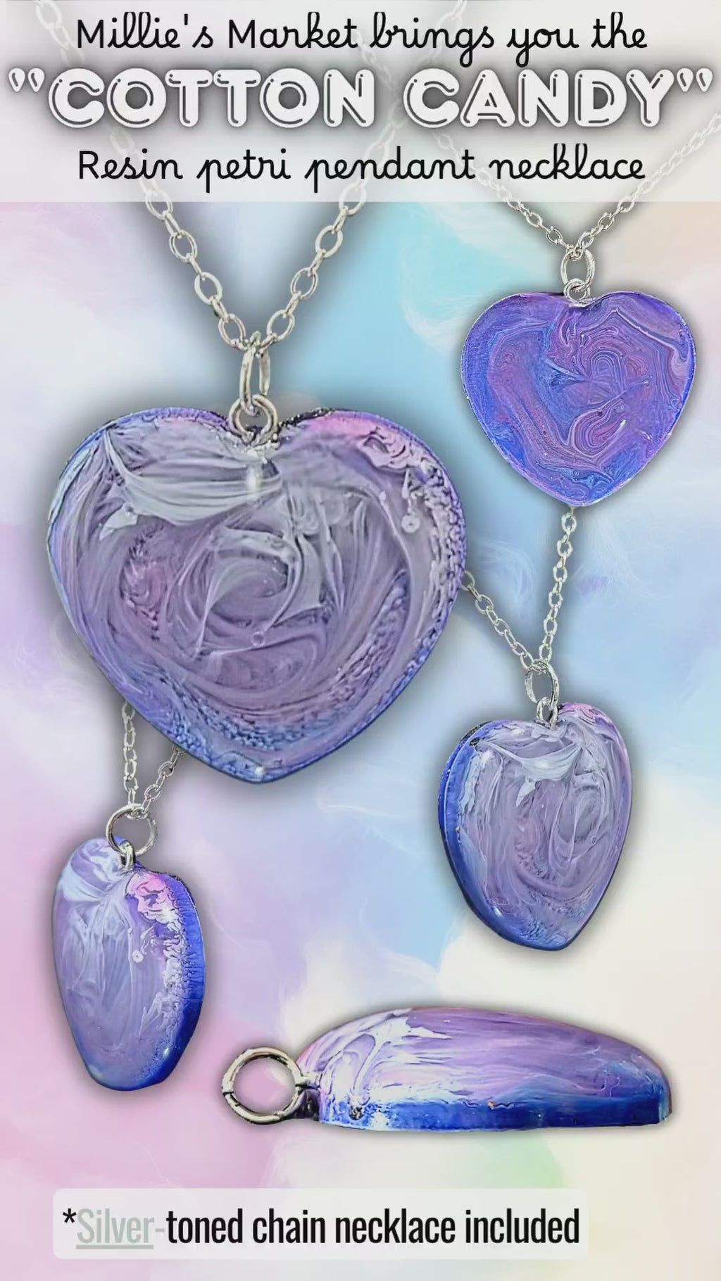COTTON CANDY Handmade Resin Petri Pendant Necklace