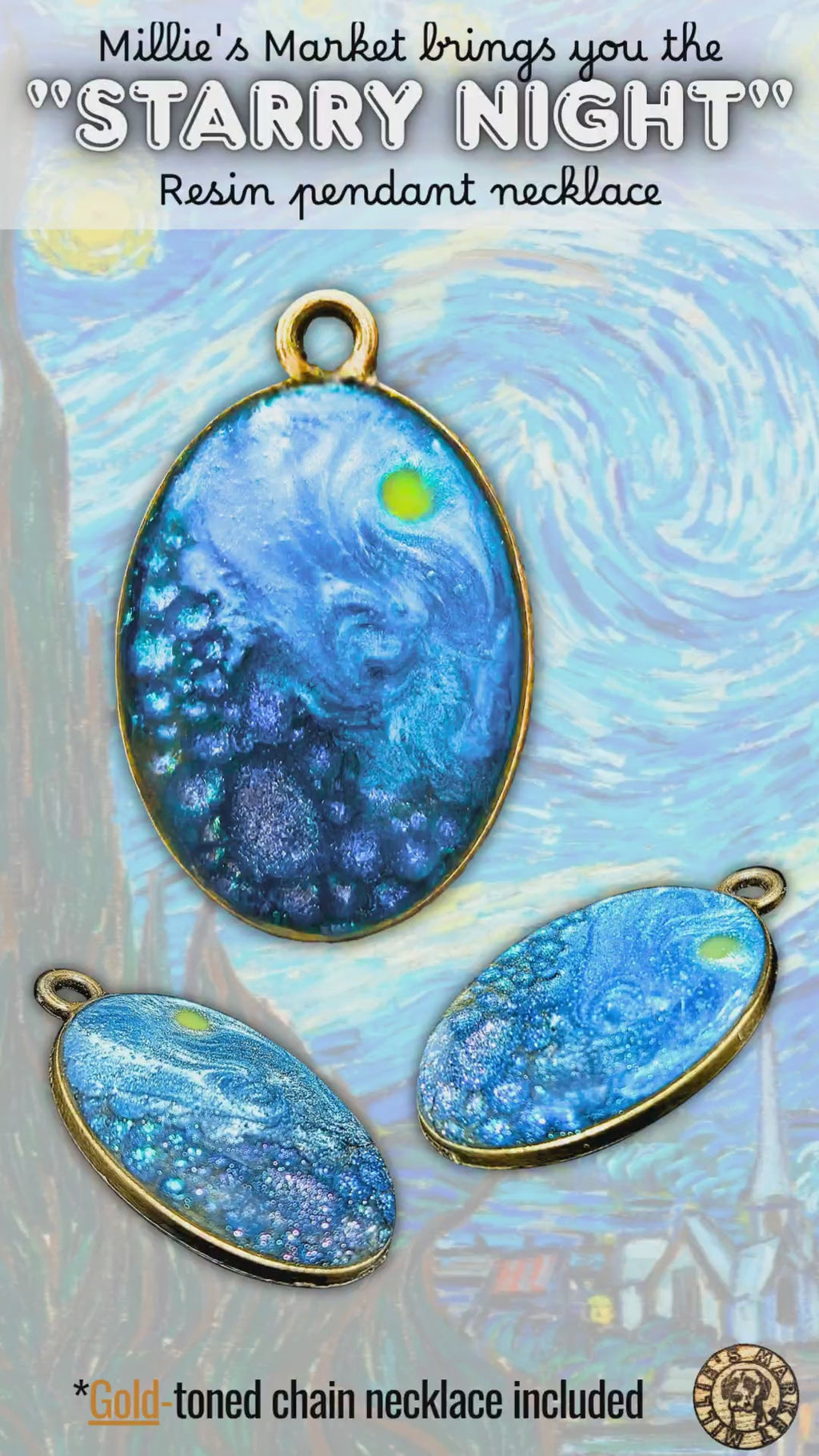 "Starry Night" Handmade Resin Pendant Necklace | Iridescent Bubbles