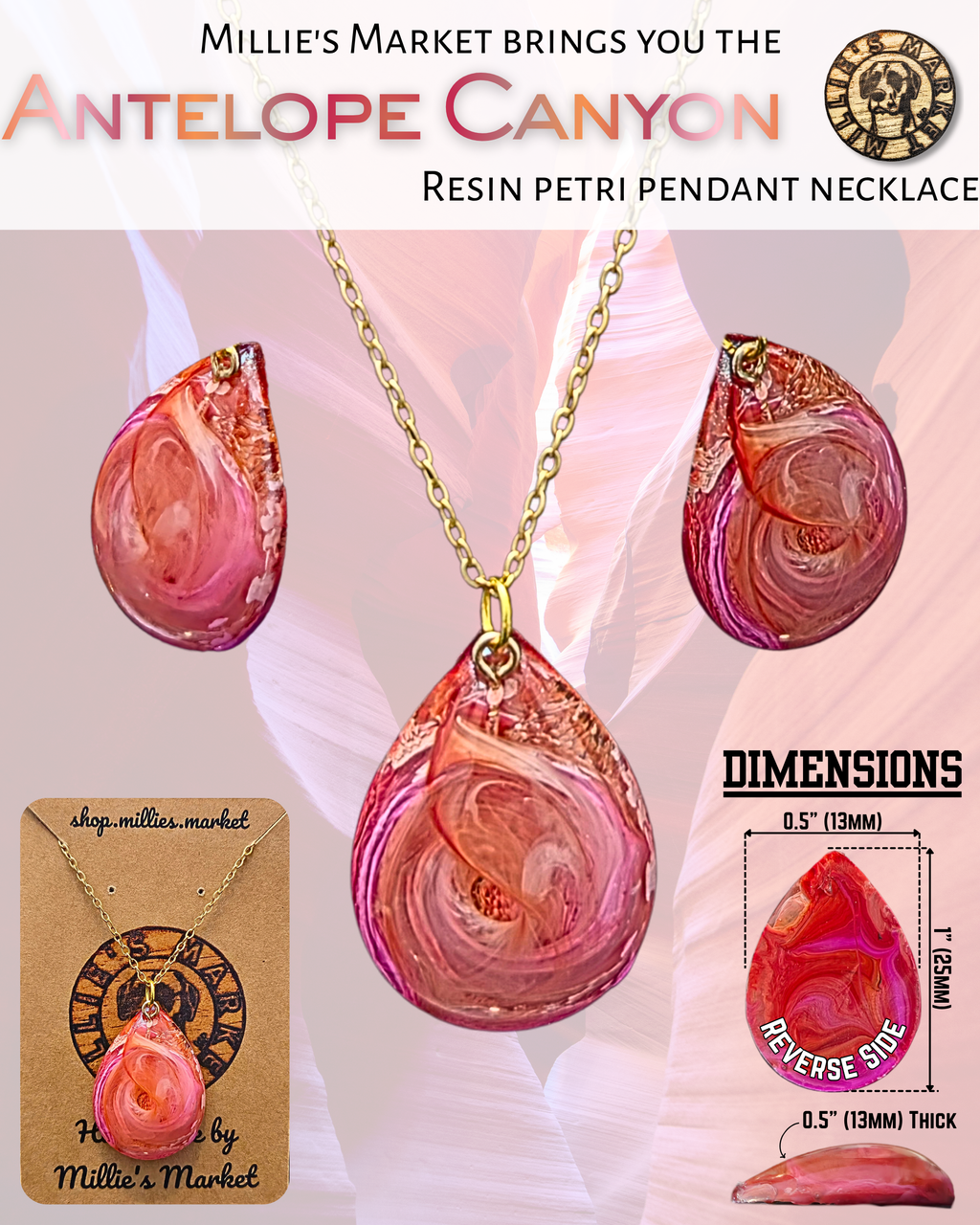 ANTELOPE CANYON Handmade Resin Petri Pendant Necklace