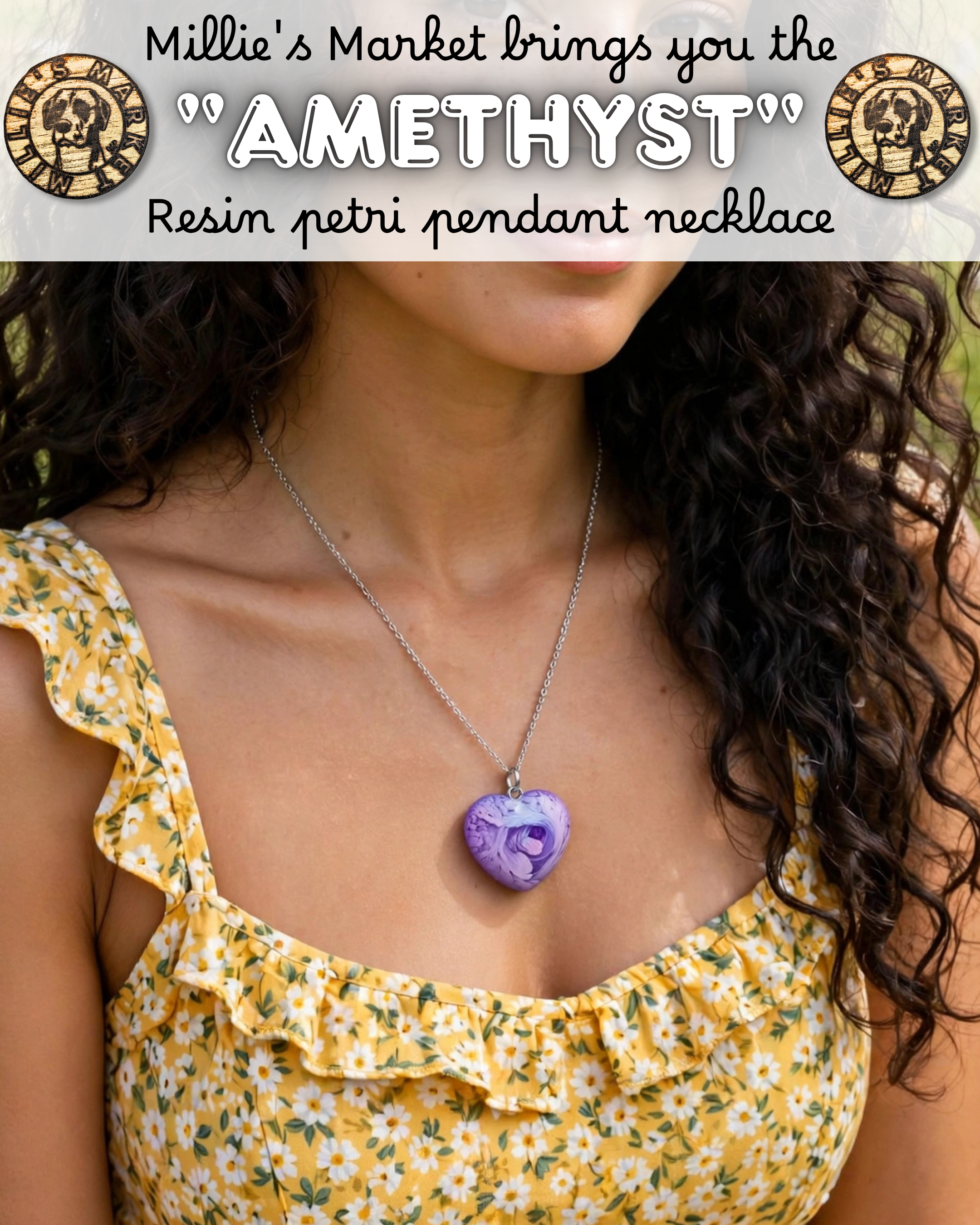 AMETHYST Handmade Resin Petri Pendant Necklace