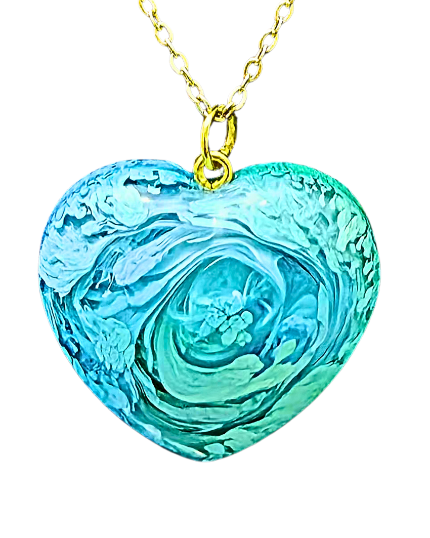 AQUAMARINE Handmade Resin Petri Pendant Necklace