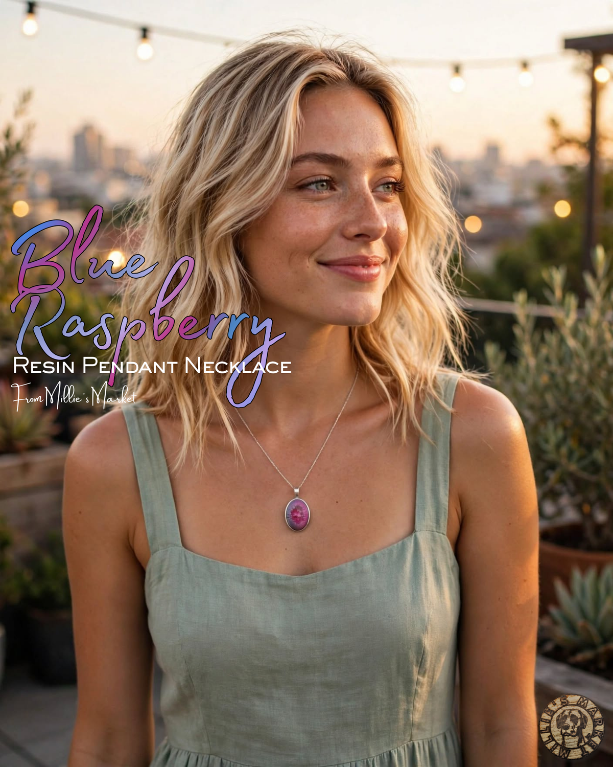 BLUE RASPBERRY Handmade Resin Petri Pendant Necklace