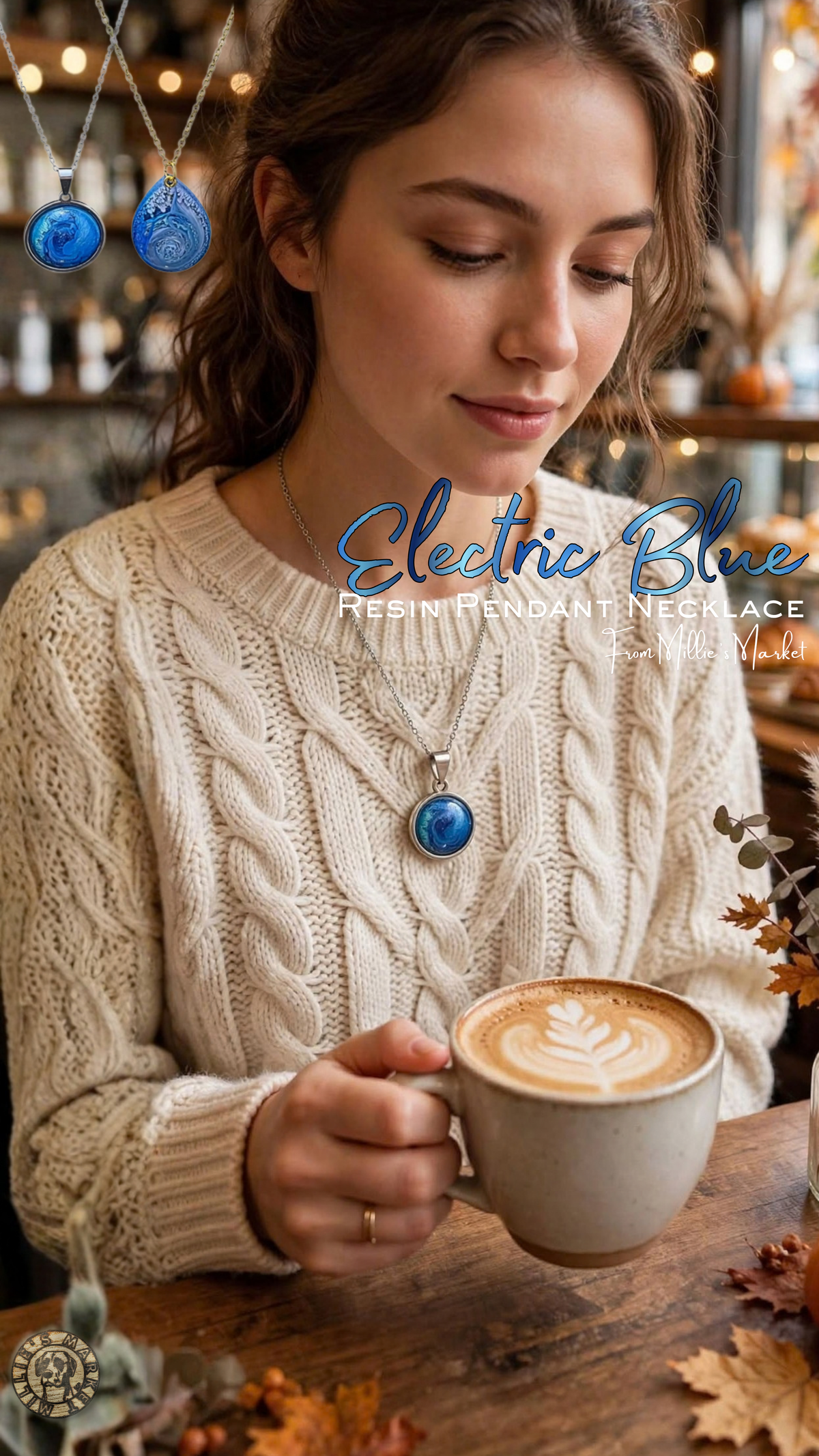 ELECTRIC BLUE Handmade Resin Petri Pendant Necklace