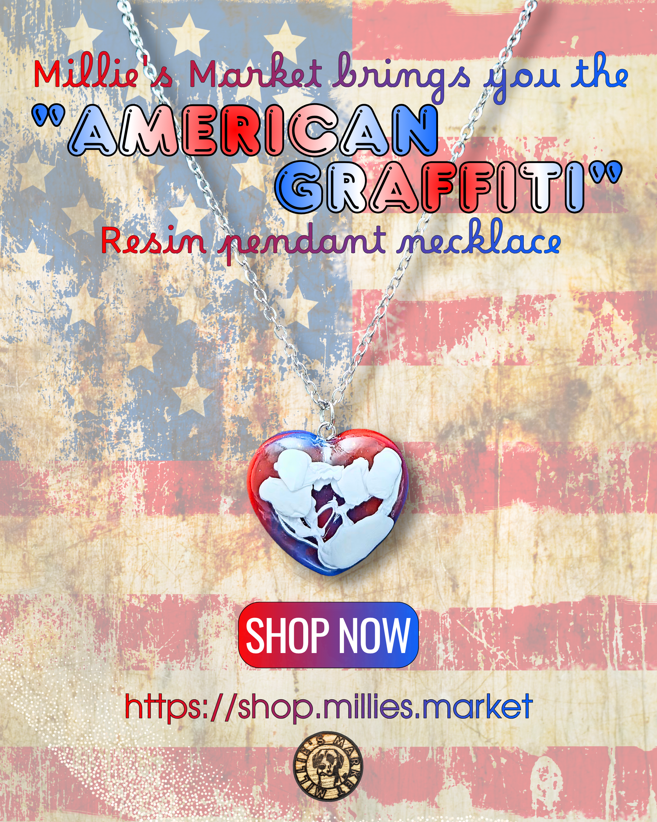 AMERICAN GRAFFITI Handmade Resin Pendant Necklace