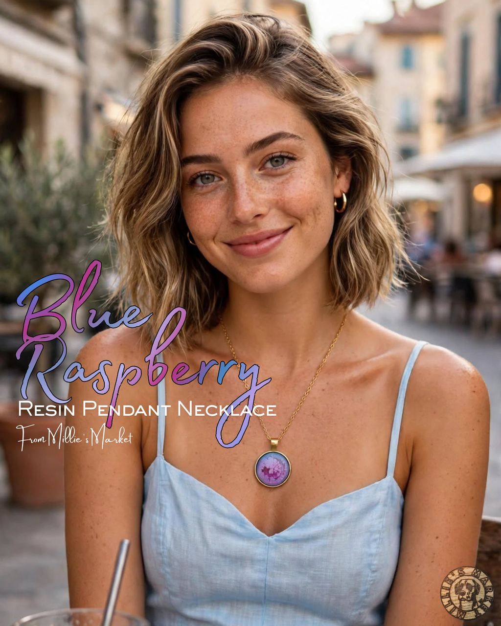 BLUE RASPBERRY Handmade Resin Petri Pendant Necklace