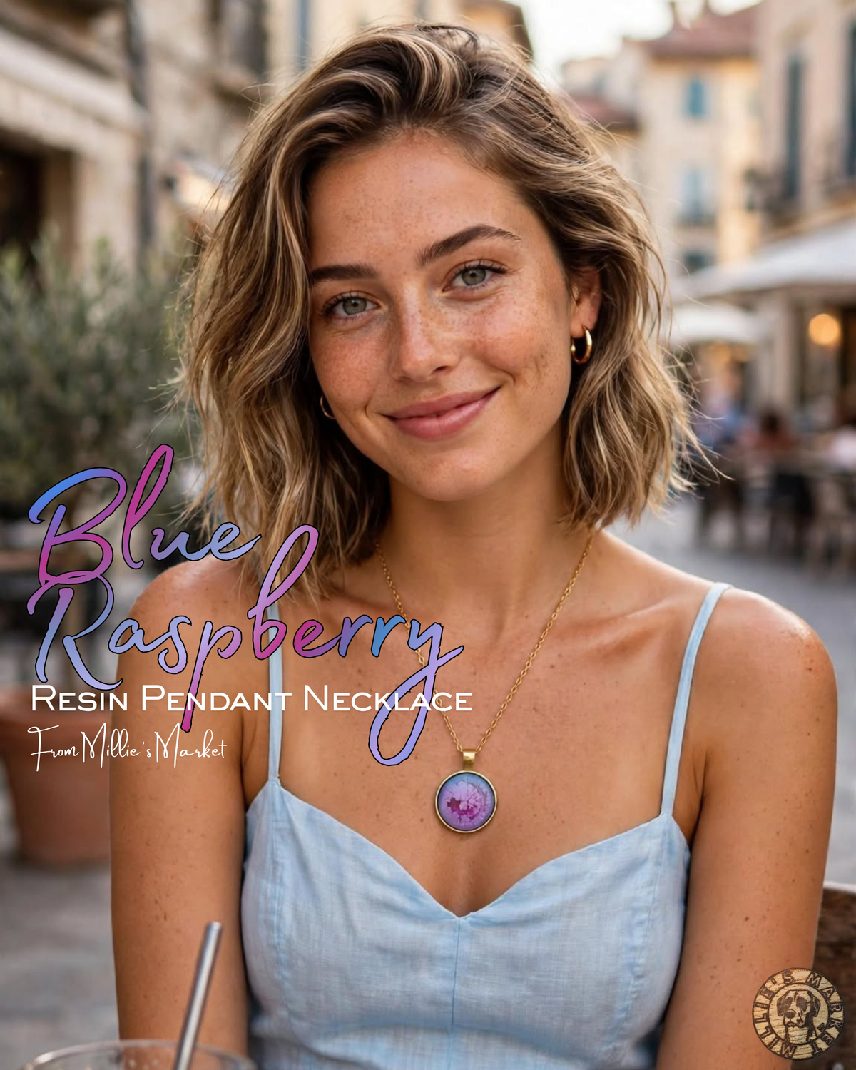 BLUE RASPBERRY Handmade Resin Petri Pendant Necklace