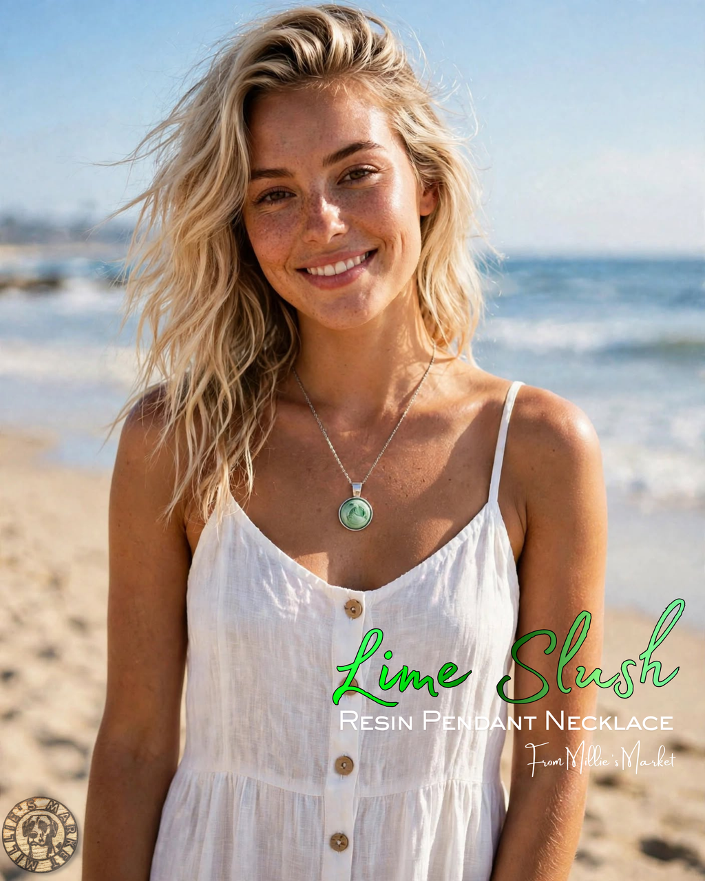 LIME SLUSH Handmade Resin Petri Pendant Necklace