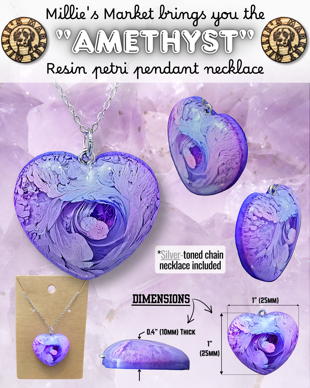 AMETHYST Handmade Resin Petri Pendant Necklace