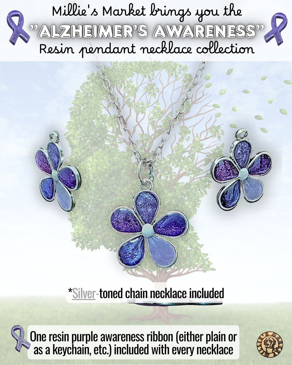ALZHEIMER'S AWARENESS Handmade Resin Pendant Necklace