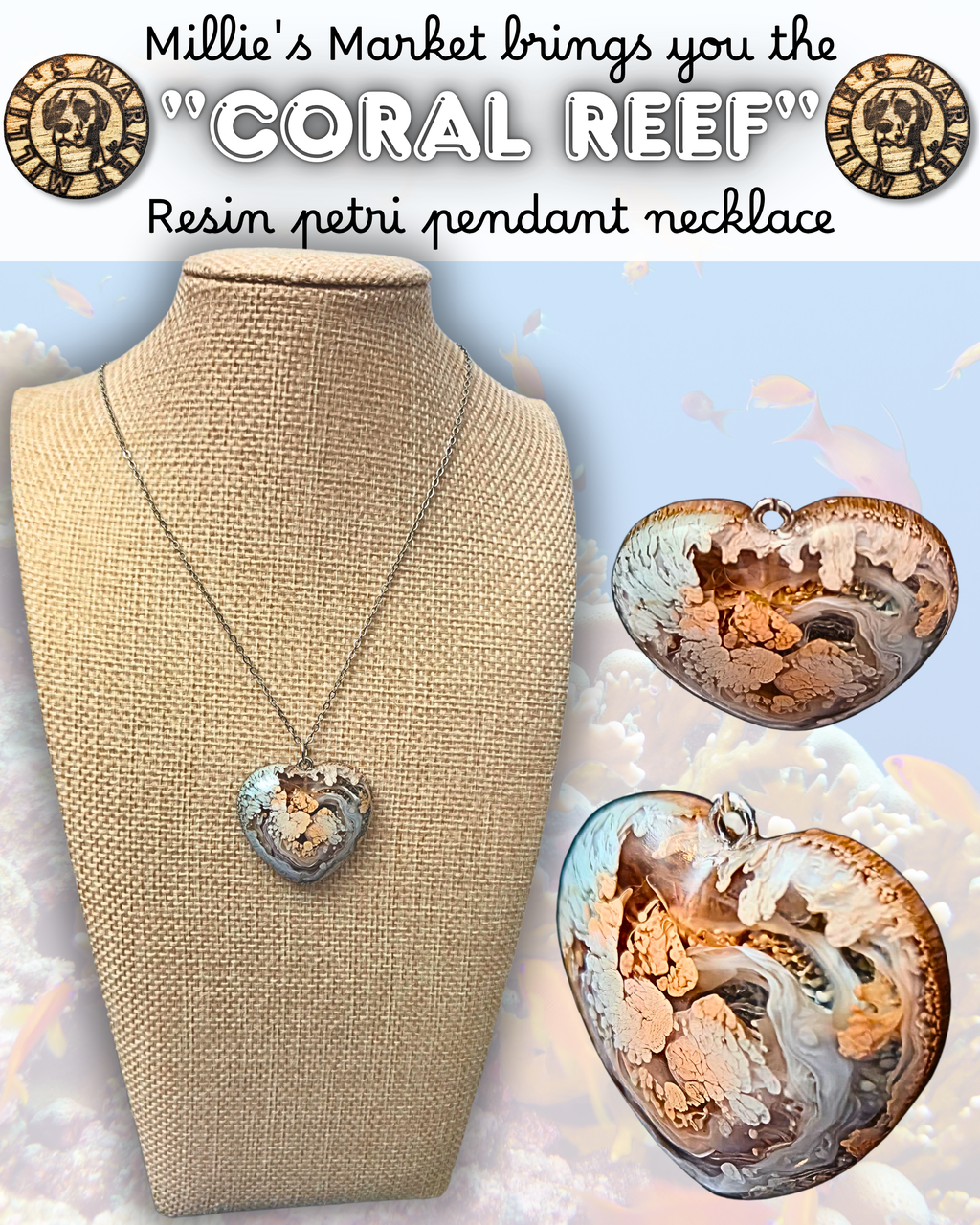 CORAL REEF Handmade Resin Petri Pendant Necklace