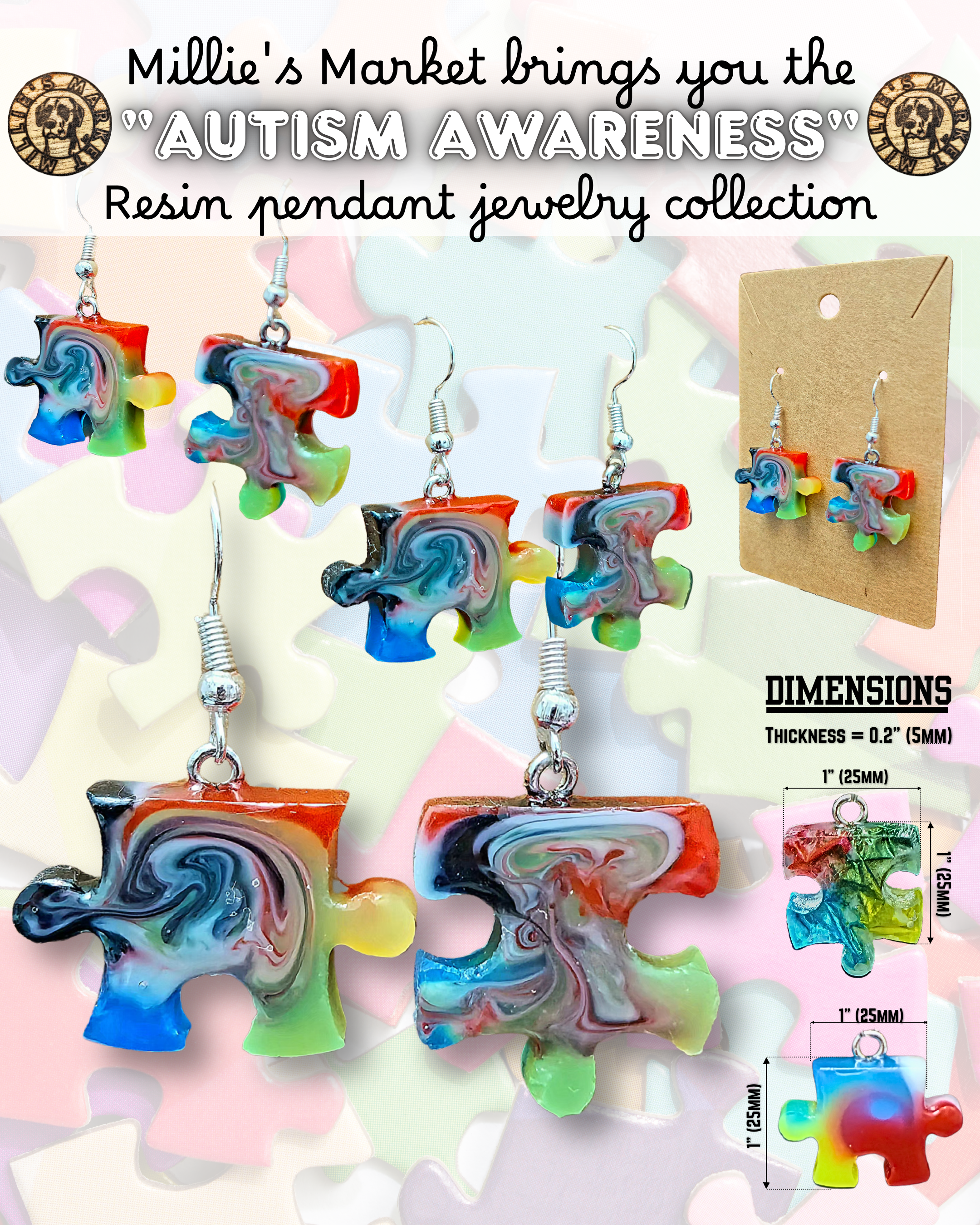 AUTISM AWARENESS Handmade Resin Petri Pendant Necklace