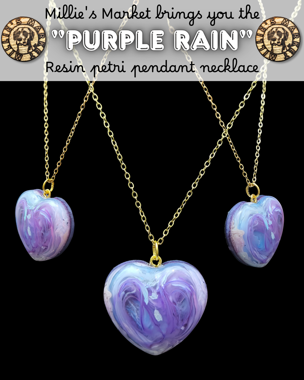 PURPLE RAIN Handmade Resin Petri Pendant Necklace