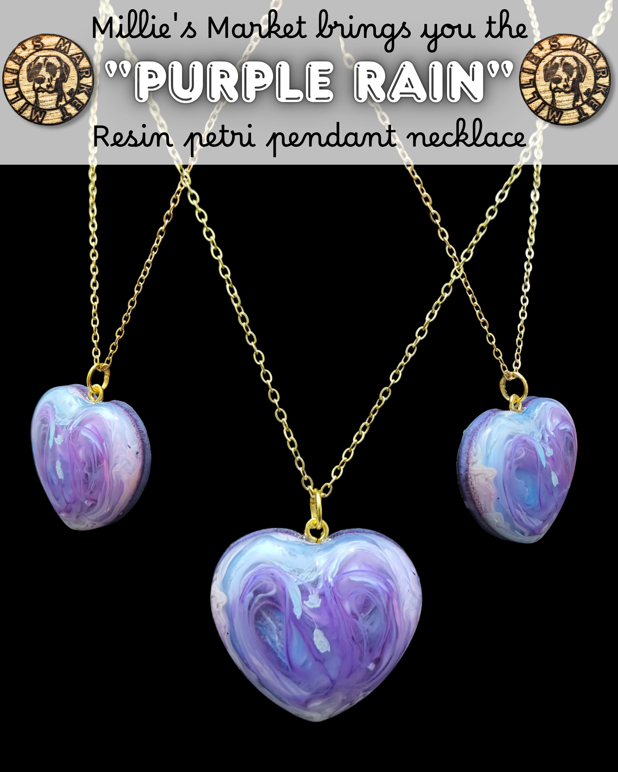PURPLE RAIN Handmade Resin Petri Pendant Necklace