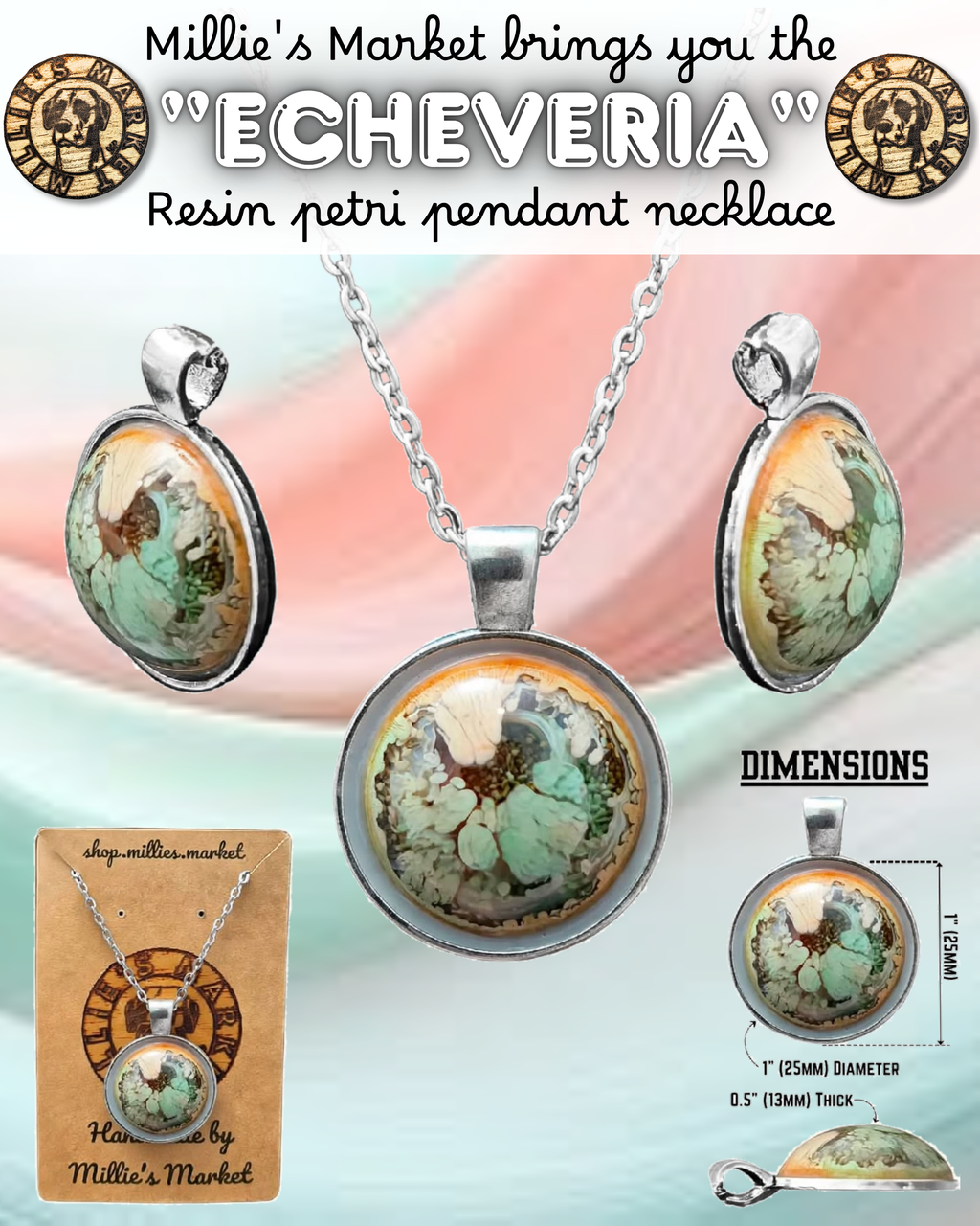 ECHEVERIA Handmade Resin Petri Pendant Necklace