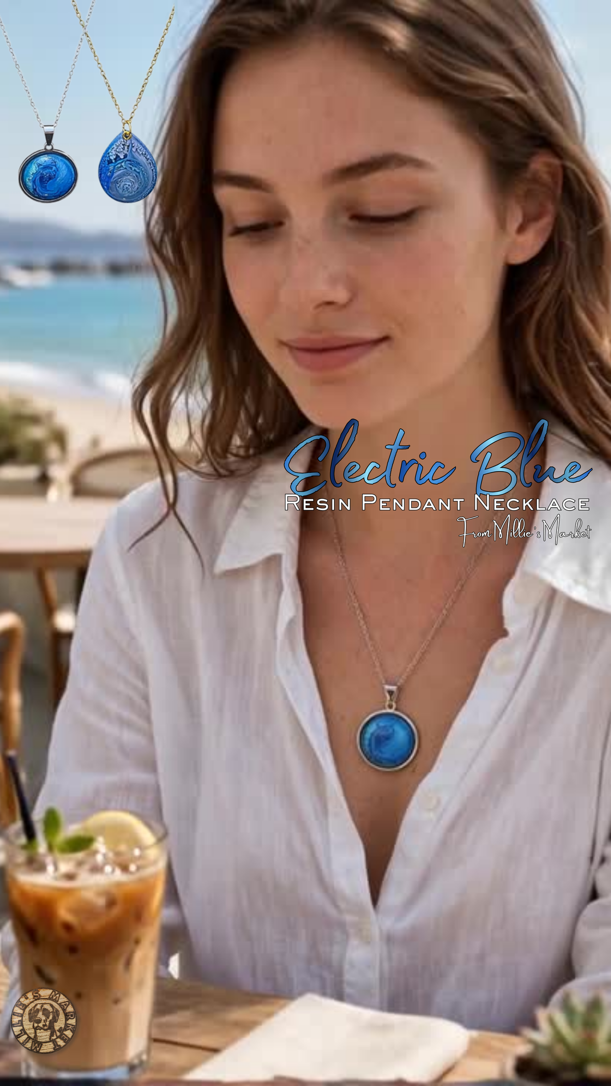 ELECTRIC BLUE Handmade Resin Petri Pendant Necklace
