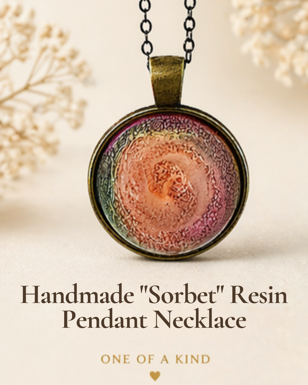 SORBET Handmade Resin Pendant Necklace | Round Petri Jewelry