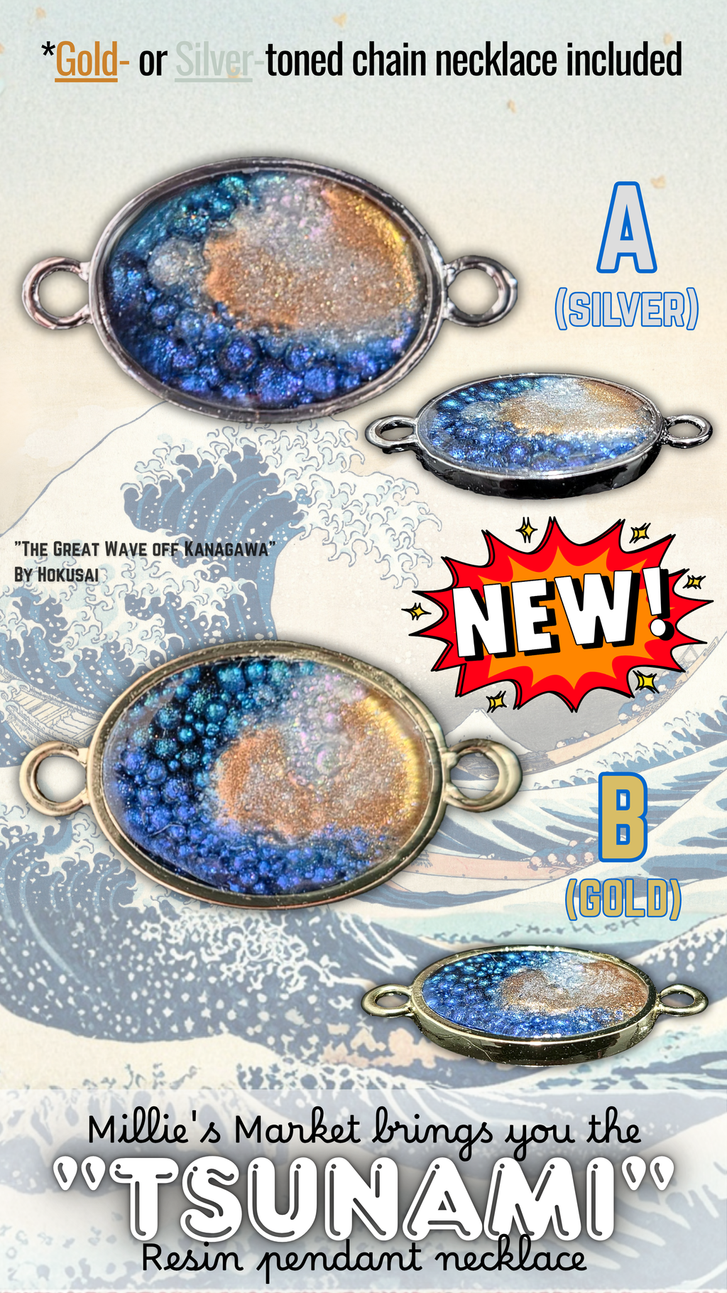TSUNAMI Handmade Resin Pendant Necklace | Iridescent Bubbles