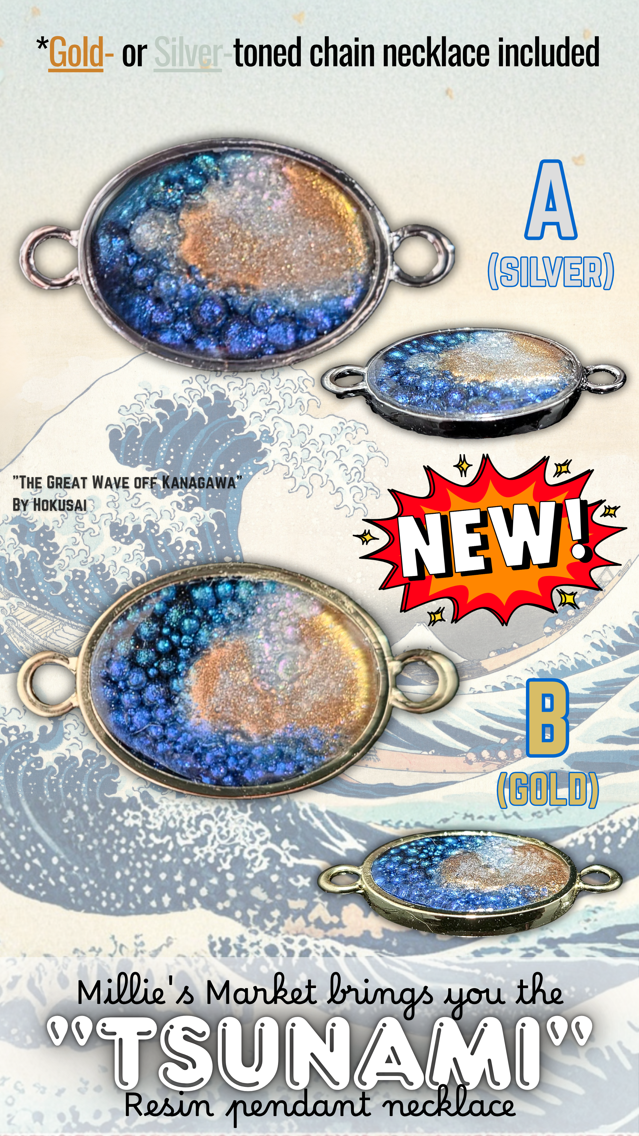 TSUNAMI Handmade Resin Pendant Necklace | Iridescent Bubbles