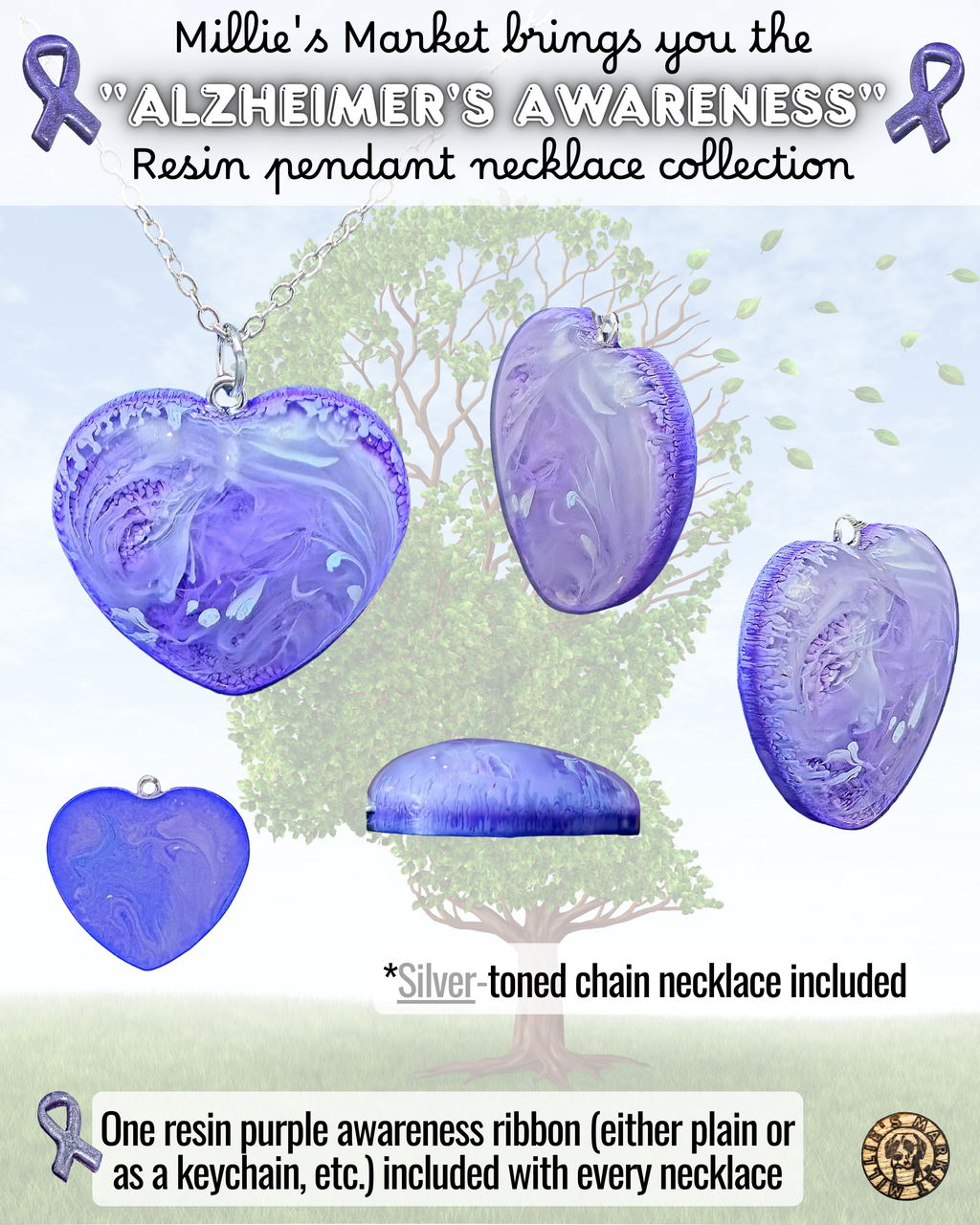 ALZHEIMER'S AWARENESS Handmade Resin Pendant Necklace