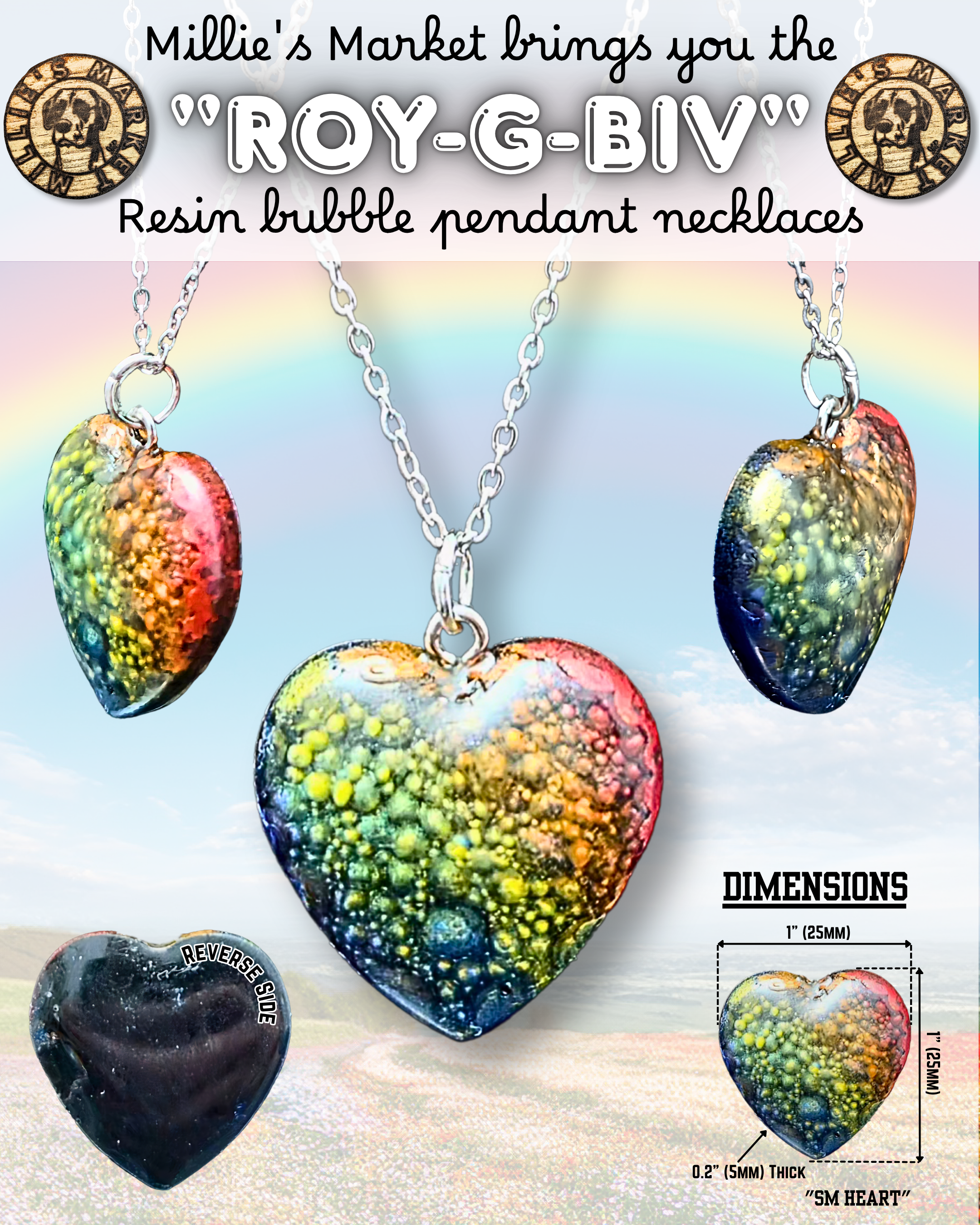 ROY-G-BIV Handmade Resin Pendant Necklace