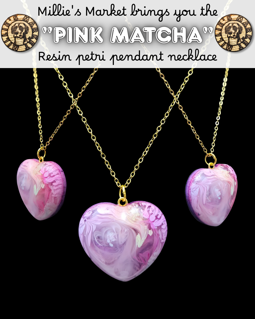 PINK MATCHA Handmade Resin Petri Pendant Necklace