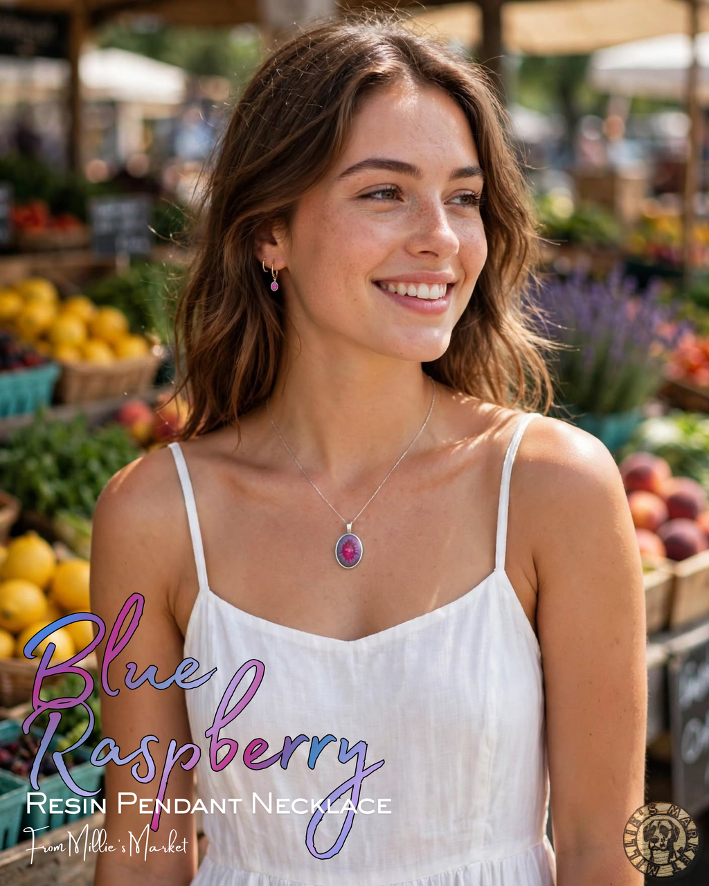 BLUE RASPBERRY Handmade Resin Petri Pendant Necklace